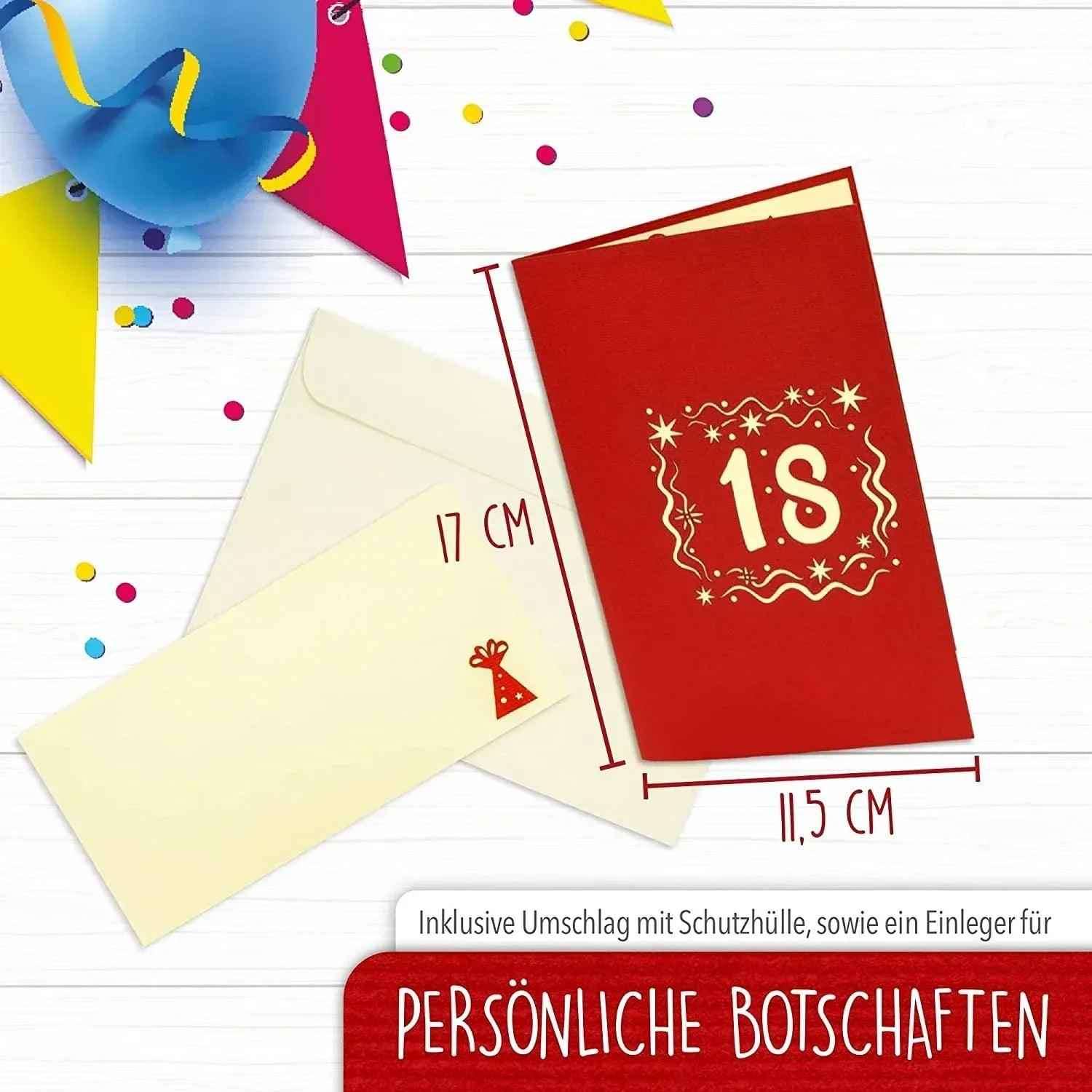 Pop-Up-Karte zum Geburtstag - Zahl 18, Geburtstagseinladung & Jubiläum, N371
