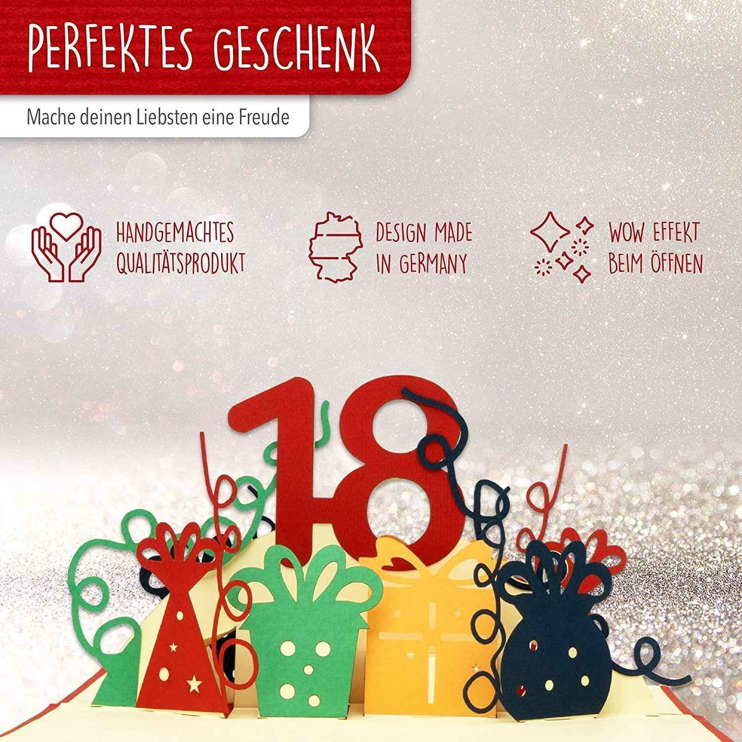 Pop-Up-Karte zum Geburtstag - Zahl 18, Geburtstagseinladung & Jubiläum, N371