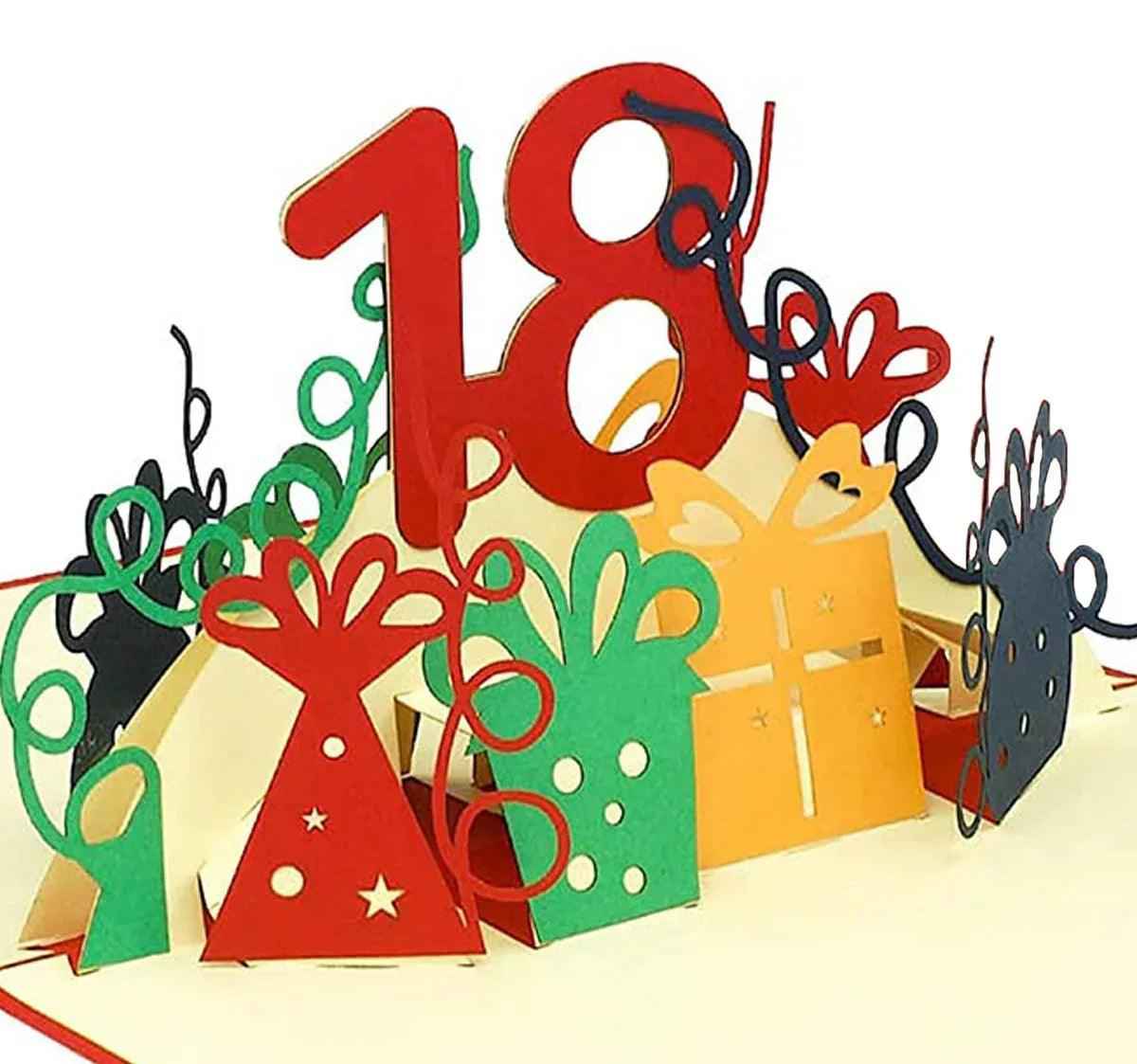 Pop-Up-Karte zum Geburtstag - Zahl 18, Geburtstagseinladung & Jubiläum, N371