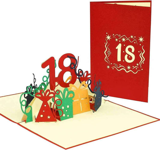 Pop-Up-Karte zum Geburtstag - Zahl 18, Geburtstagseinladung & Jubiläum, N371