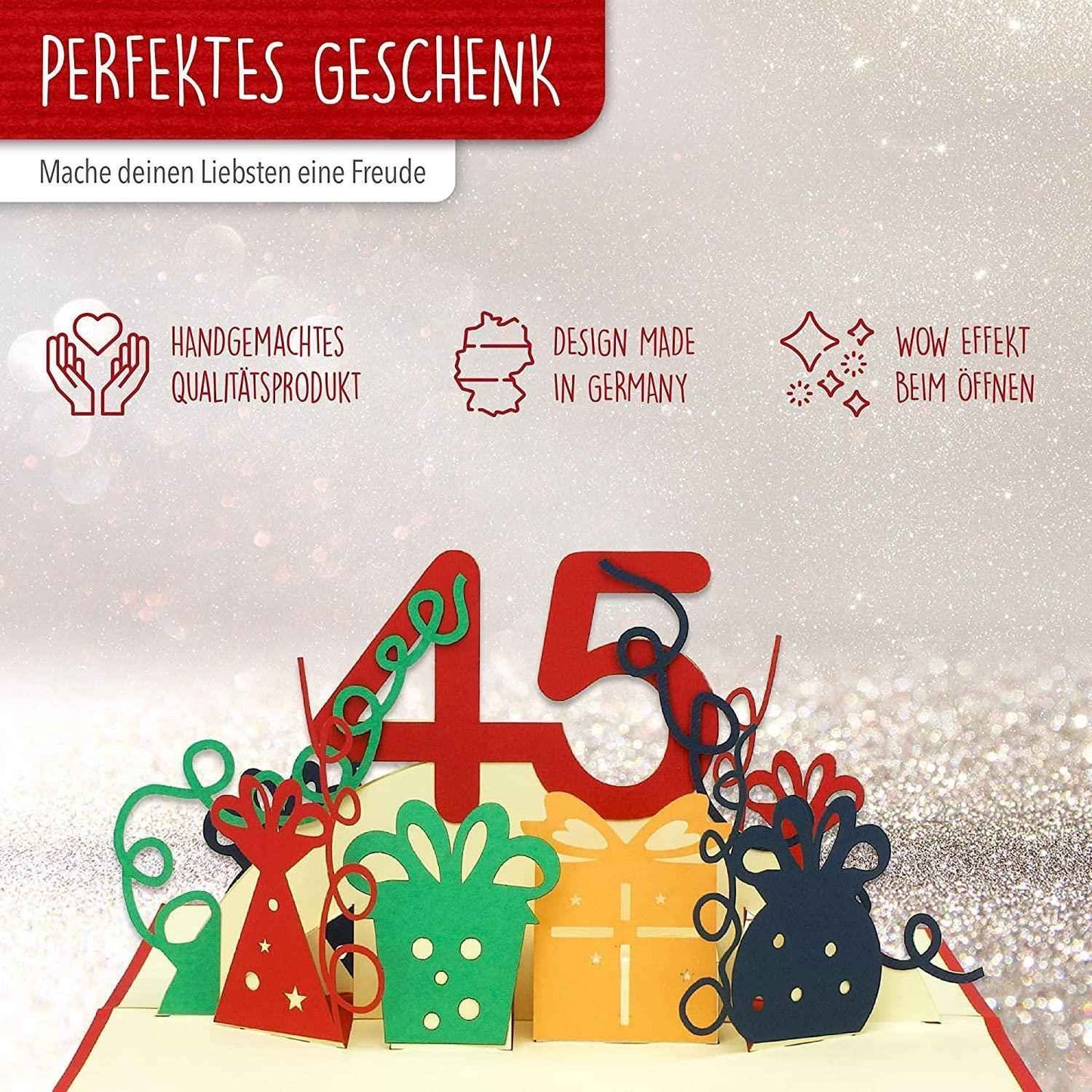 Pop-Up-Karte zum Geburtstag - Zahl 45, Geburtstagseinladung & Jubiläum, N373