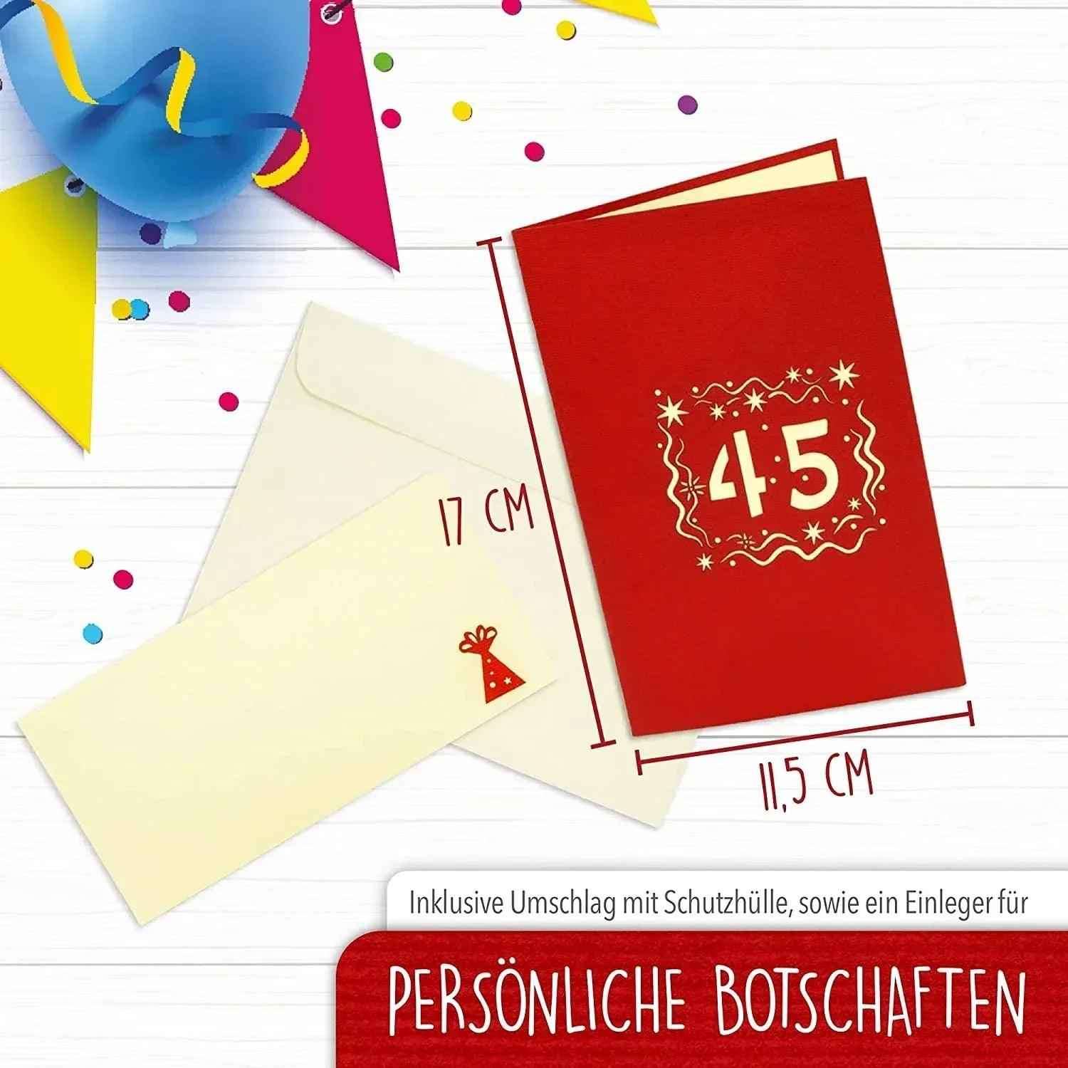 Pop-Up-Karte zum Geburtstag - Zahl 45, Geburtstagseinladung & Jubiläum, N373