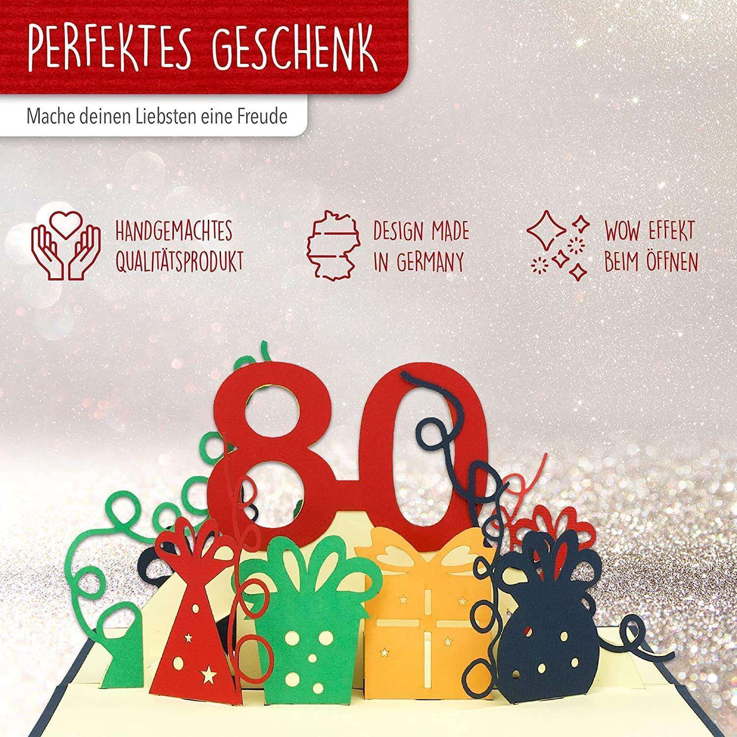 Pop-Up-Karte zum Geburtstag - Zahl 80, Geburtstagseinladung & Jubiläum, N209 - LINPopUp