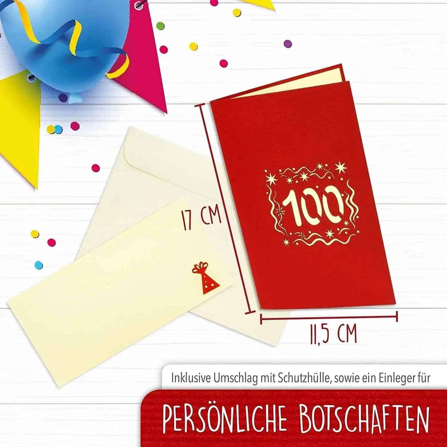 Pop-Up-Karte zum Geburtstag – Zahl 100, Geburtstagseinladung & Jubiläum, N352