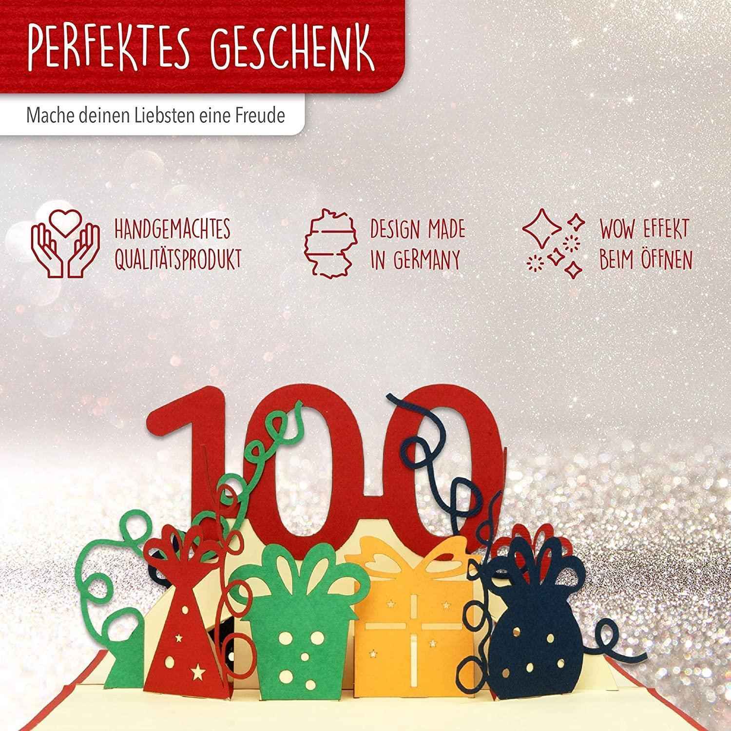 Pop-Up-Karte zum Geburtstag – Zahl 100, Geburtstagseinladung & Jubiläum, N352