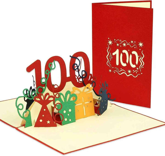 Pop-Up-Karte zum Geburtstag – Zahl 100, Geburtstagseinladung & Jubiläum, N352
