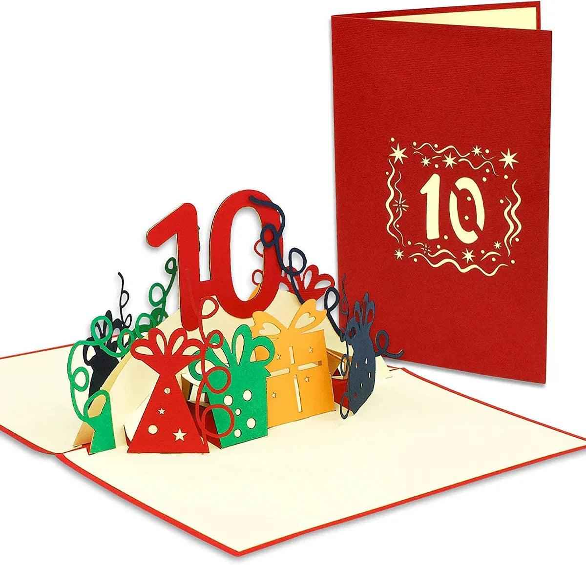 Pop-Up-Karte zum Geburtstag - Zahl 10, Geburtstagseinladung & Jubiläum, N364