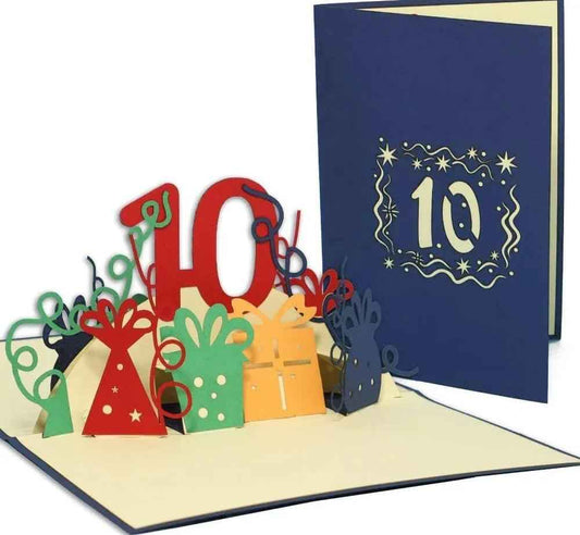 Pop-Up-Karte zum Geburtstag – Zahl 10, Geburtstagseinladung & Jubiläum, N395