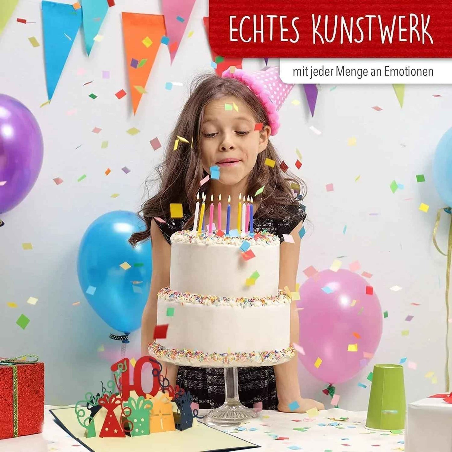 Pop-Up-Karte zum Geburtstag – Zahl 10, Geburtstagseinladung & Jubiläum, N395