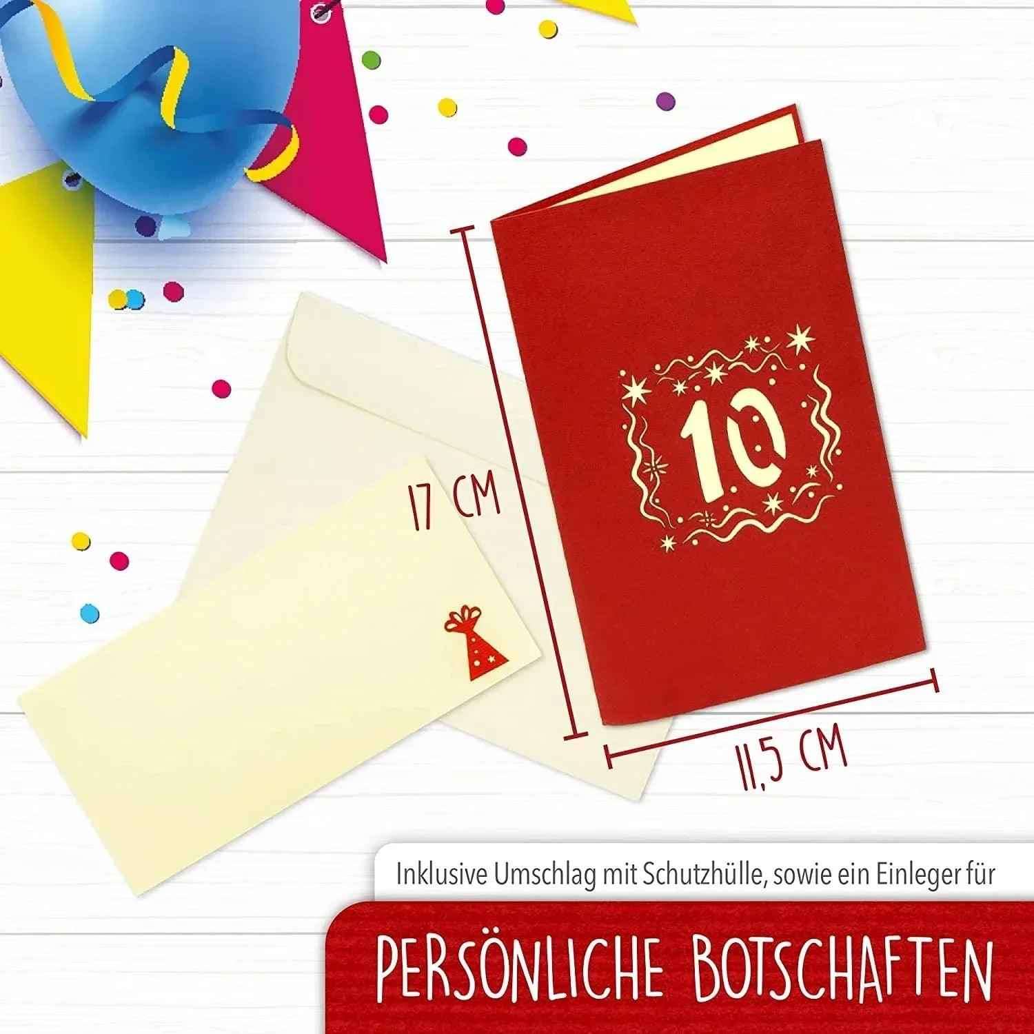 Pop-Up-Karte zum Geburtstag - Zahl 10, Geburtstagseinladung & Jubiläum, N364