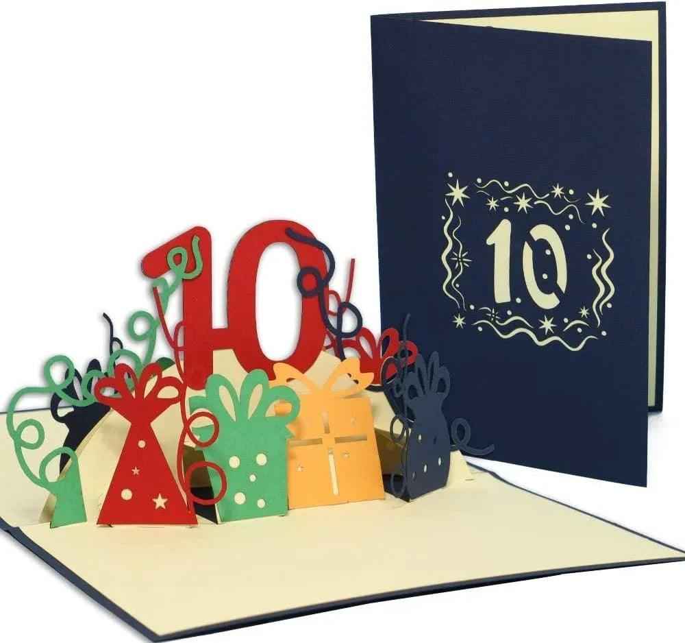 Pop-Up-Karte zum Geburtstag – Zahl 10, Geburtstagseinladung & Jubiläum, N395