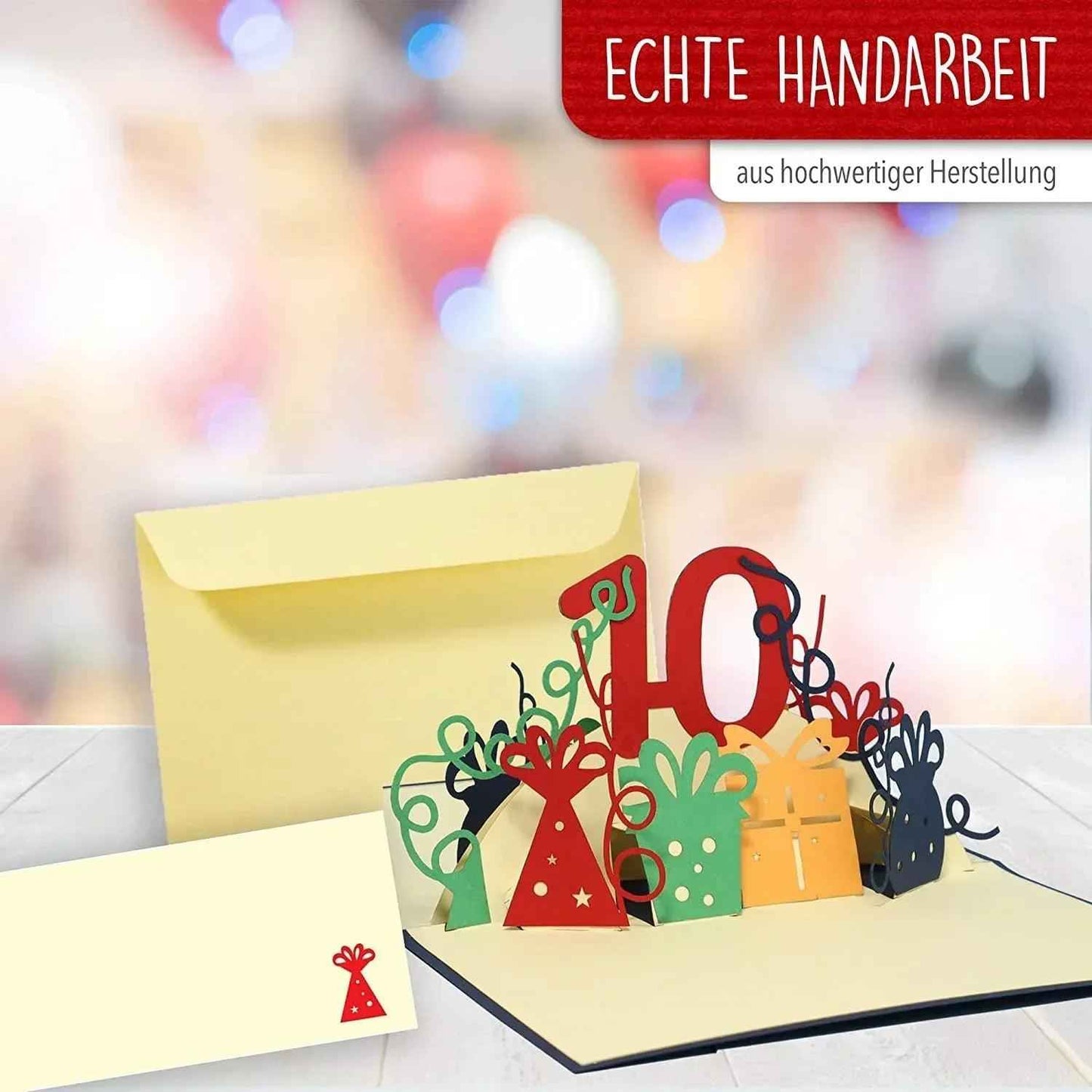 Pop-Up-Karte zum Geburtstag – Zahl 10, Geburtstagseinladung & Jubiläum, N395