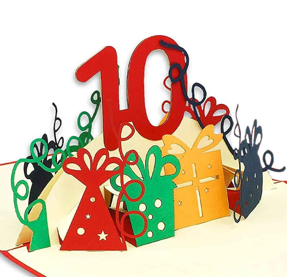 Pop-Up-Karte zum Geburtstag - Zahl 10, Geburtstagseinladung & Jubiläum, N364