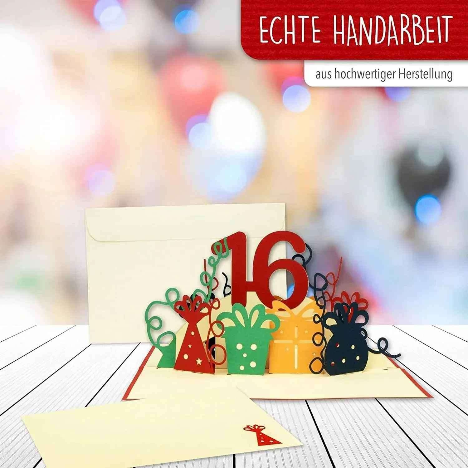 Pop-Up-Karte zum Geburtstag – Zahl 16, Geburtstagseinladung & Jubiläum, N365