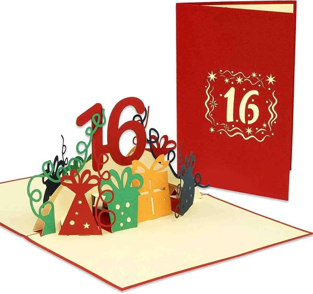 Pop-Up-Karte zum Geburtstag – Zahl 16, Geburtstagseinladung & Jubiläum, N365 LINPopUp N365