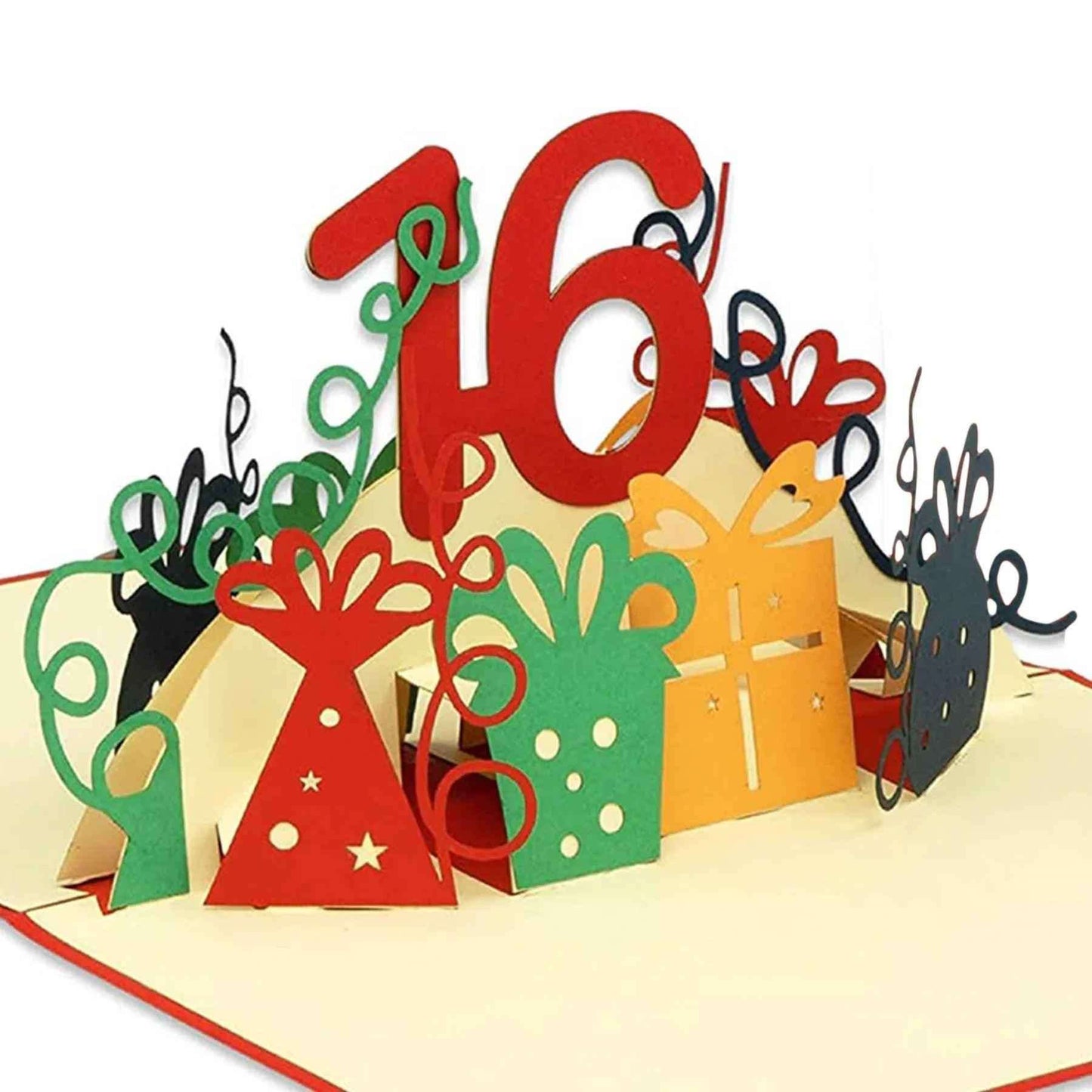 Pop-Up-Karte zum Geburtstag – Zahl 16, Geburtstagseinladung & Jubiläum, N365