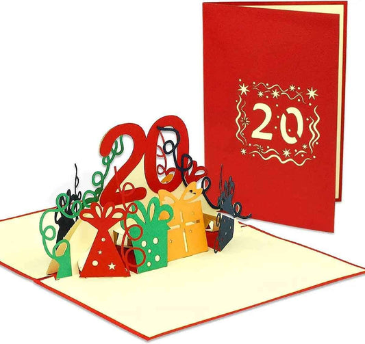 Pop-Up-Karte zum Geburtstag – Zahl 20, Geburtstagseinladung & Jubiläum, N285
