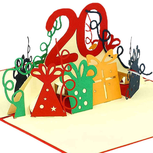 Pop-Up-Karte zum Geburtstag – Zahl 20, Geburtstagseinladung & Jubiläum, N285