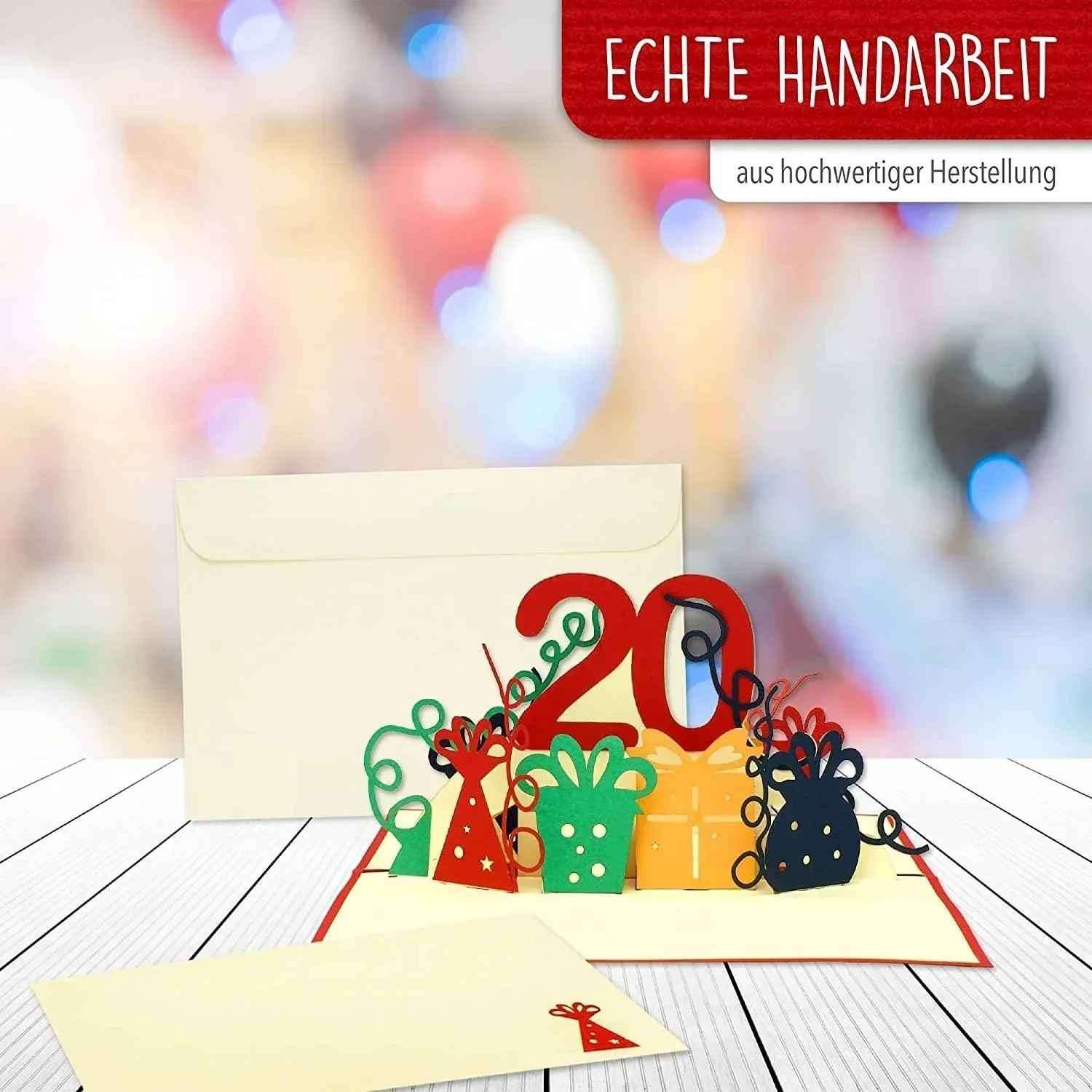 Pop-Up-Karte zum Geburtstag – Zahl 20, Geburtstagseinladung & Jubiläum, N285