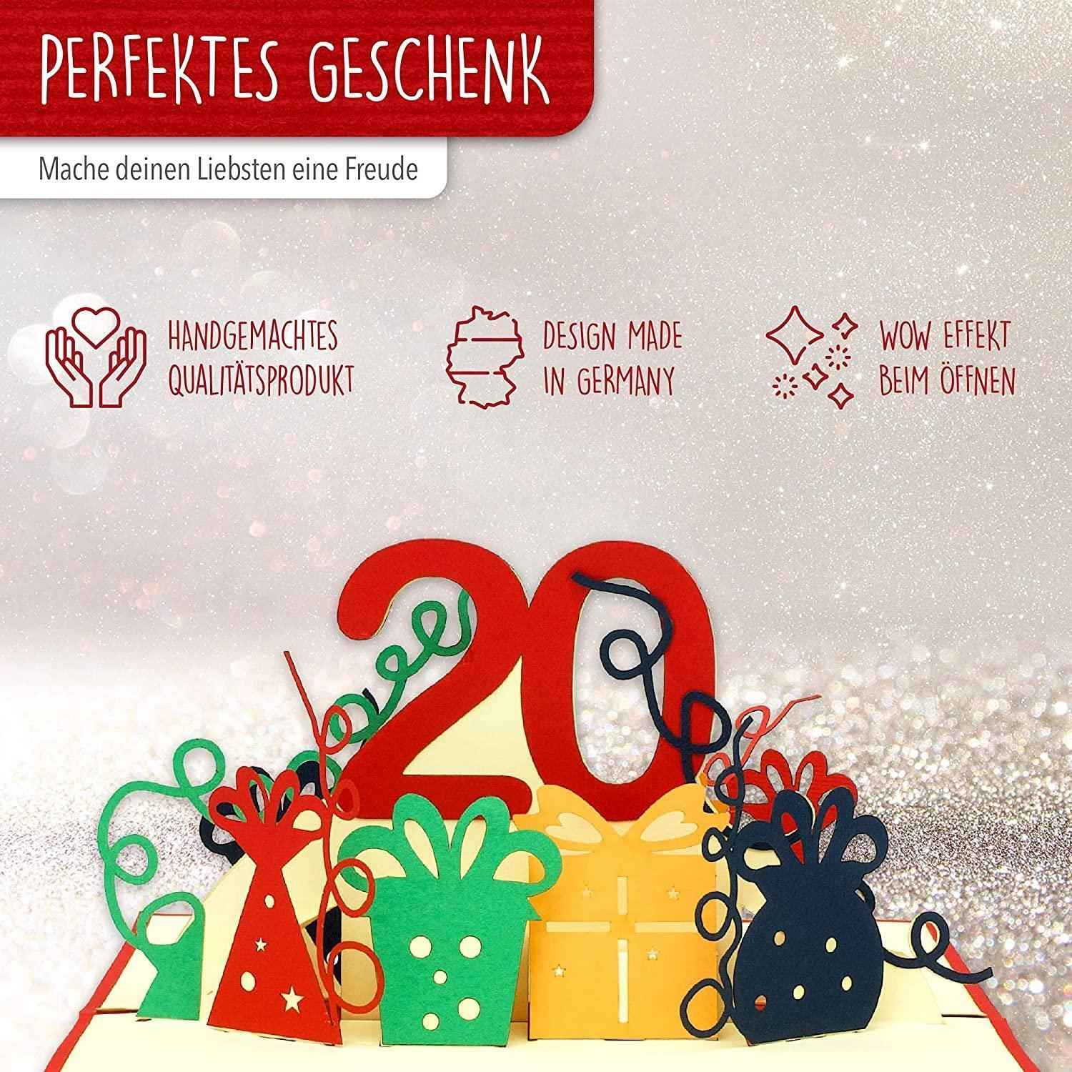 Pop-Up-Karte zum Geburtstag – Zahl 20, Geburtstagseinladung & Jubiläum, N285