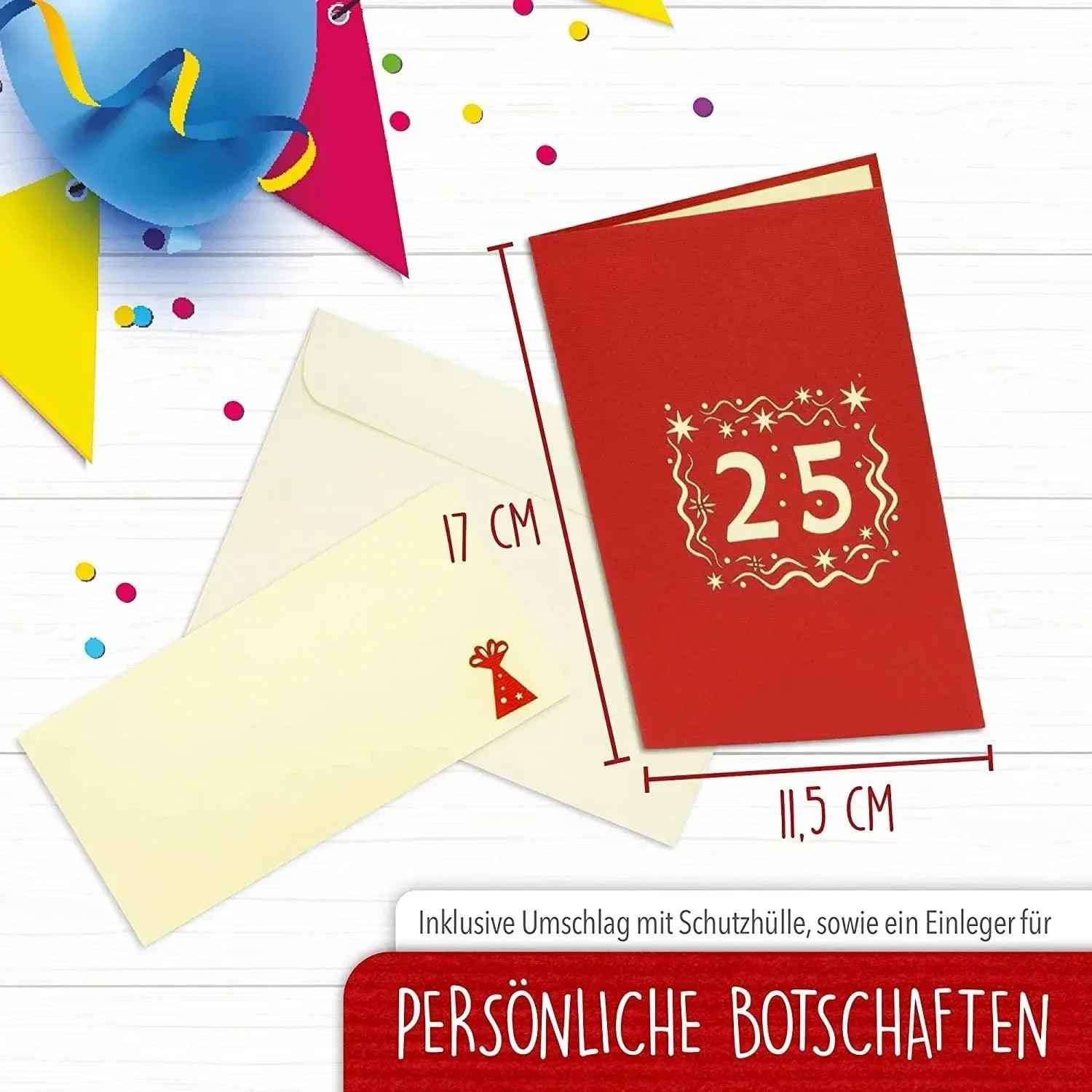 Pop-Up-Karte zum Geburtstag - Zahl 25, Geburtstagseinladung & Jubiläum, N286