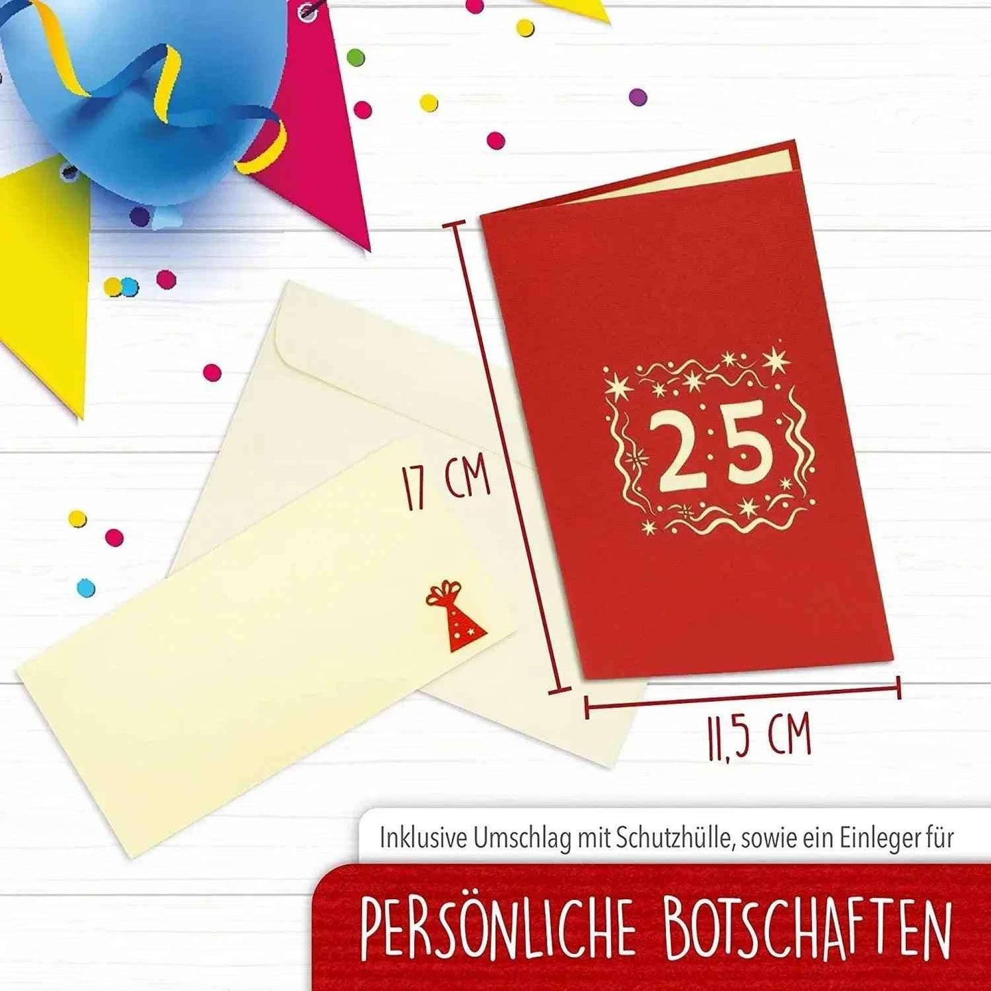 Pop-Up-Karte zum Geburtstag - Zahl 25, Geburtstagseinladung & Jubiläum, N286
