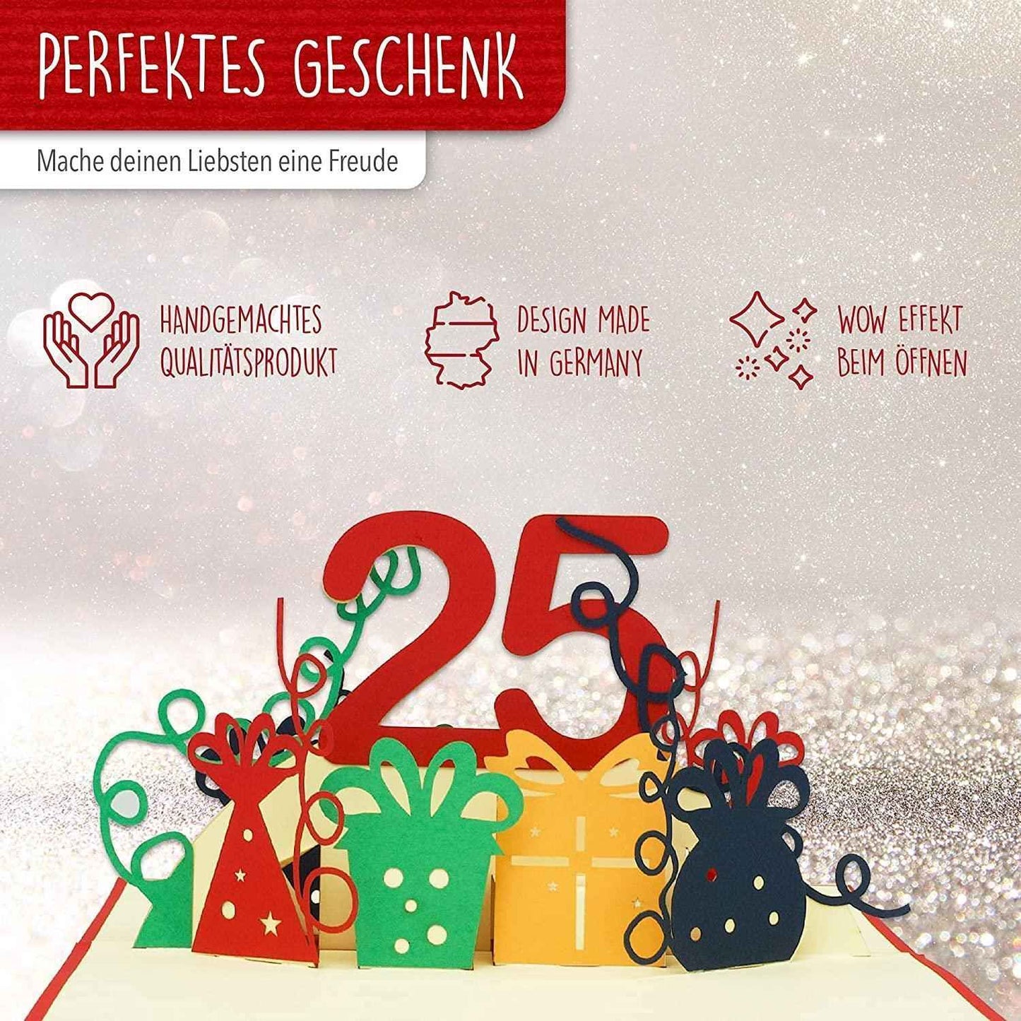 Pop-Up-Karte zum Geburtstag - Zahl 25, Geburtstagseinladung & Jubiläum, N286