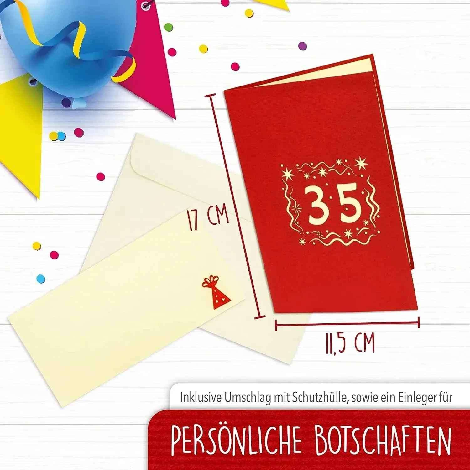 Pop-Up-Karte zum Geburtstag – Zahl 35, Geburtstagseinladung & Jubiläum, N372