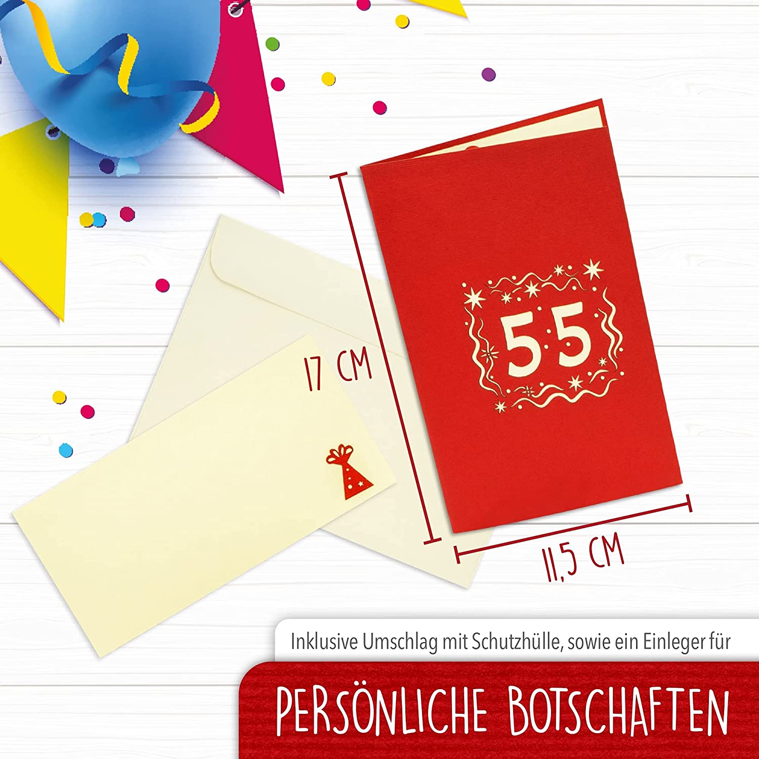 Pop-Up-Karte zum Geburtstag – Zahl 55, Geburtstagseinladung & Jubiläum, N244