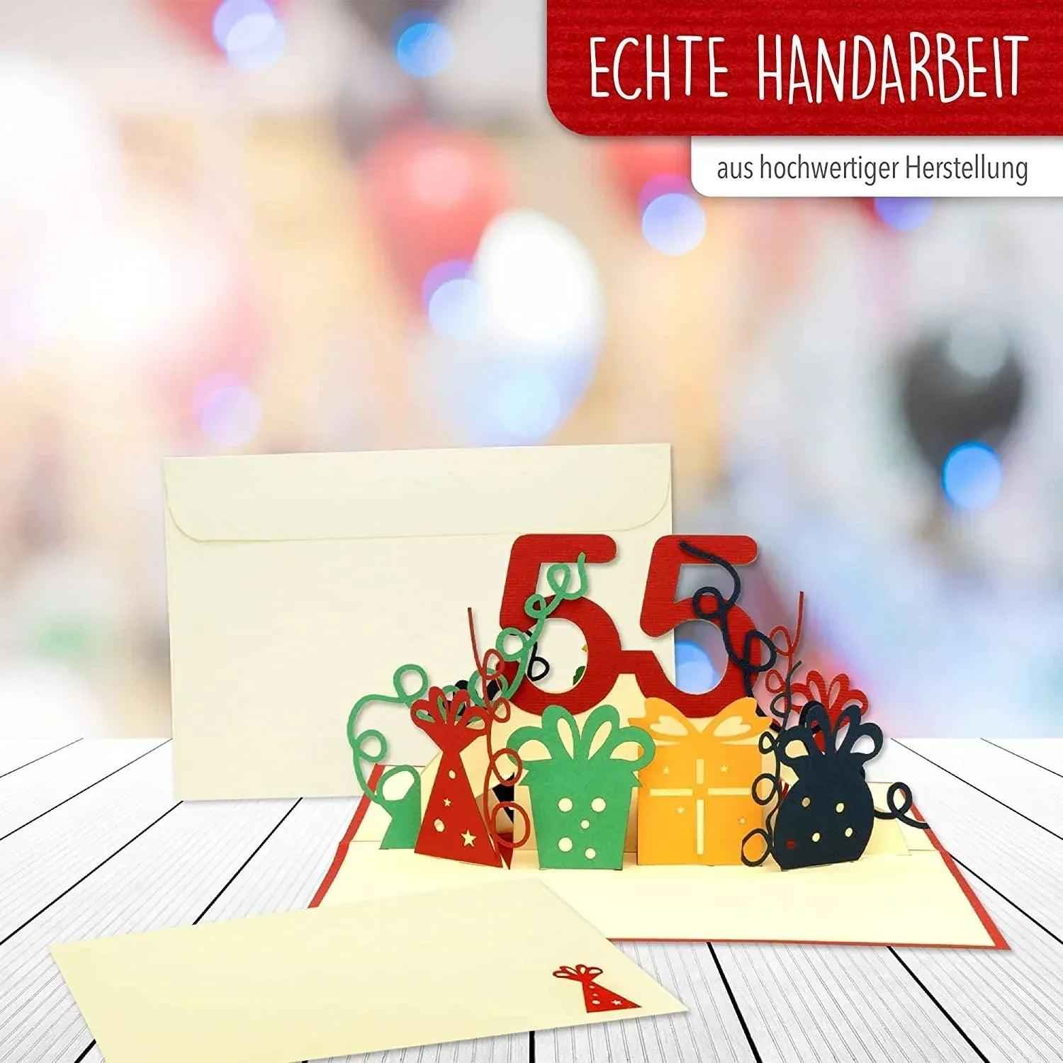 Pop-Up-Karte zum Geburtstag – Zahl 55, Geburtstagseinladung & Jubiläum, N244
