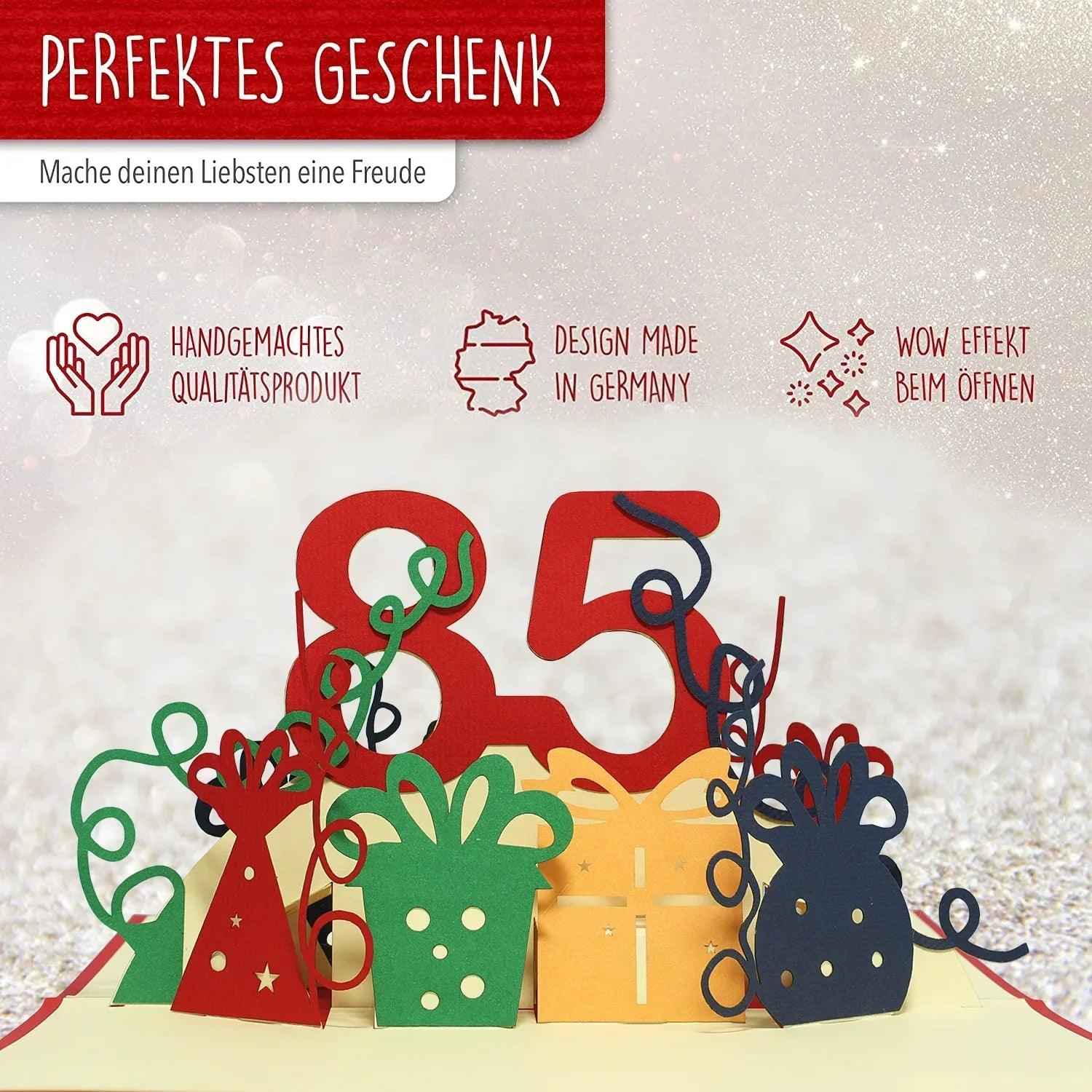 Pop-Up-Karte zum Geburtstag – Zahl 85, Geburtstagseinladung & Jubiläum, N245