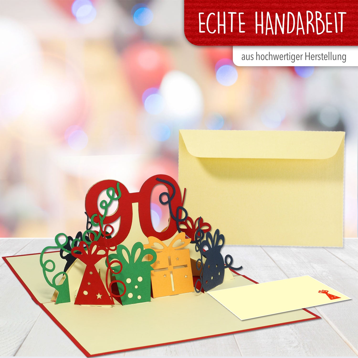 Pop-Up-Karte zum Geburtstag – Zahl 90, Geburtstagseinladung & Jubiläum, N232
