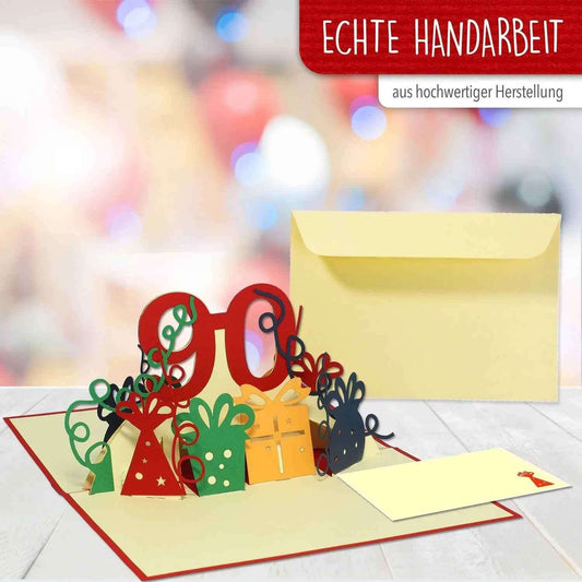 Pop-Up-Karte zum Geburtstag – Zahl 90, Geburtstagseinladung & Jubiläum, N232