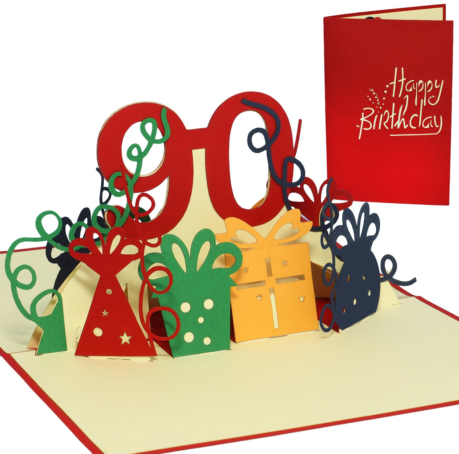 Pop-Up-Karte zum Geburtstag – Zahl 90, Geburtstagseinladung & Jubiläum, N232