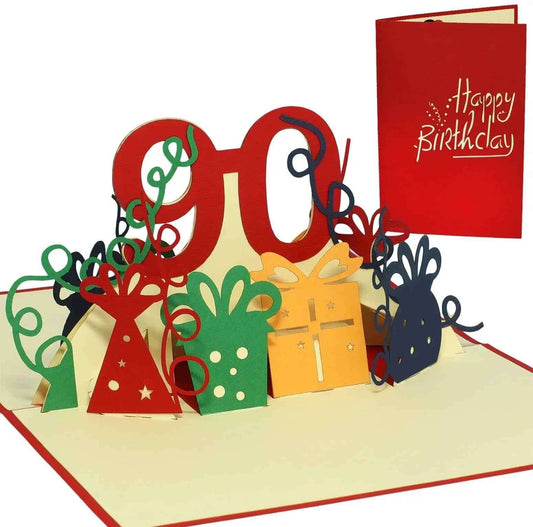 Pop-Up-Karte zum Geburtstag – Zahl 90, Geburtstagseinladung & Jubiläum, N232