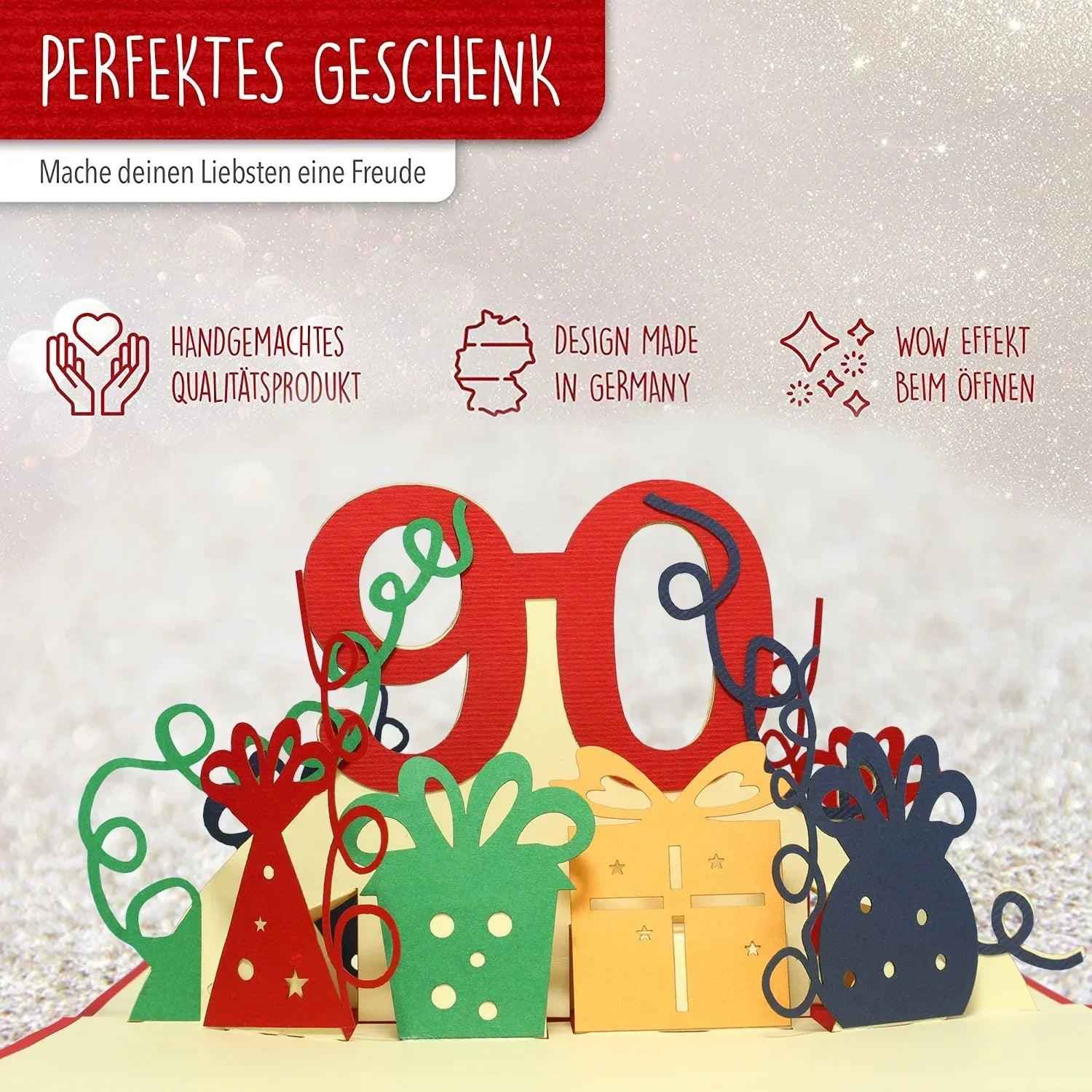 Pop-Up-Karte zum Geburtstag – Zahl 90, Geburtstagseinladung & Jubiläum, N232