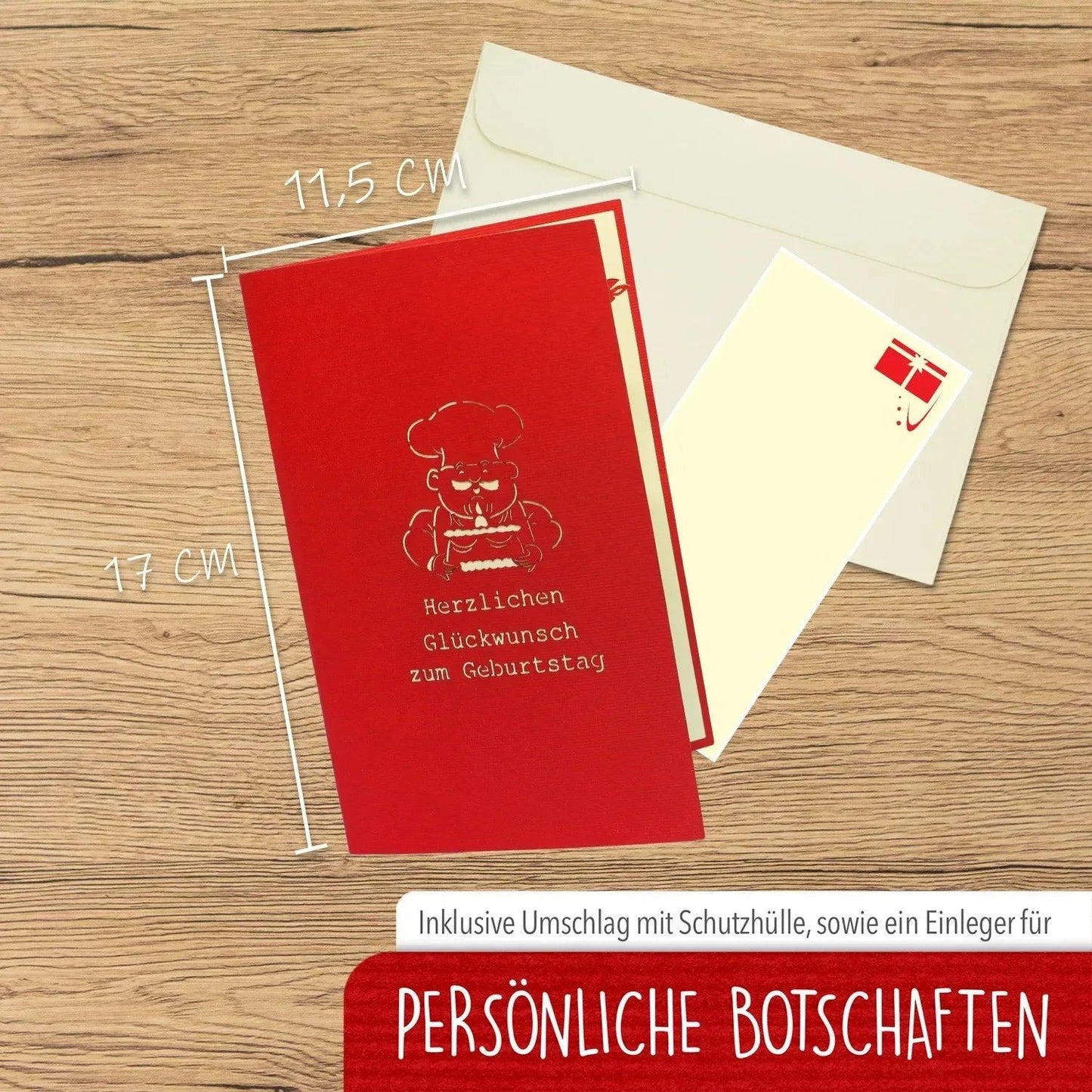 Pop-Up 3D Karte Koch - Lustige Geburtstagskarte mit Kerzen & Tischszene, N12 - LINPopUp