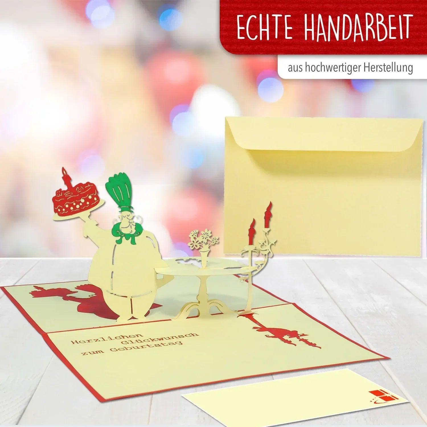 Pop-Up 3D Karte Koch - Lustige Geburtstagskarte mit Kerzen & Tischszene, N12 - LINPopUp
