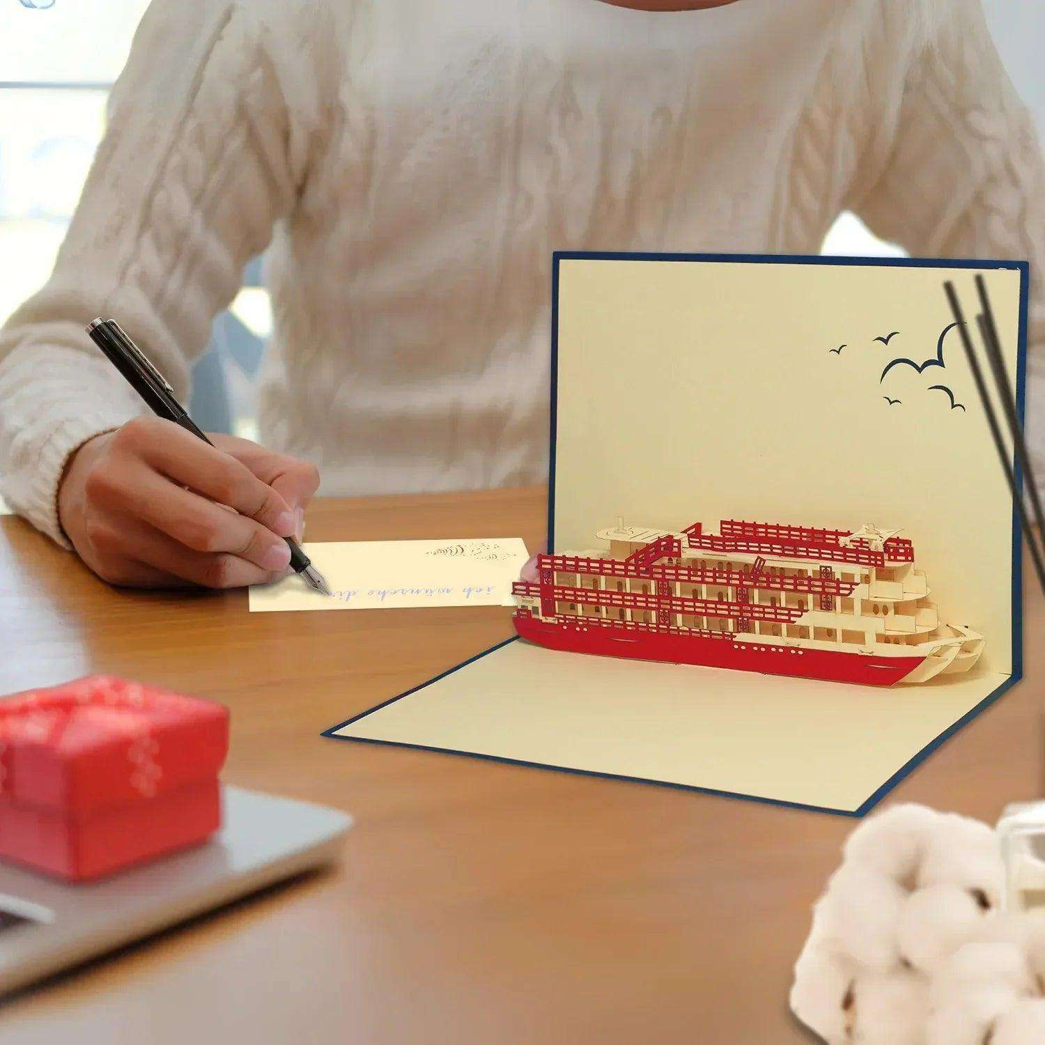 Pop-Up 3D Karte Schiff - Grußkarte mit Boot, Kreuzfahrt, N115 - LINPopUp