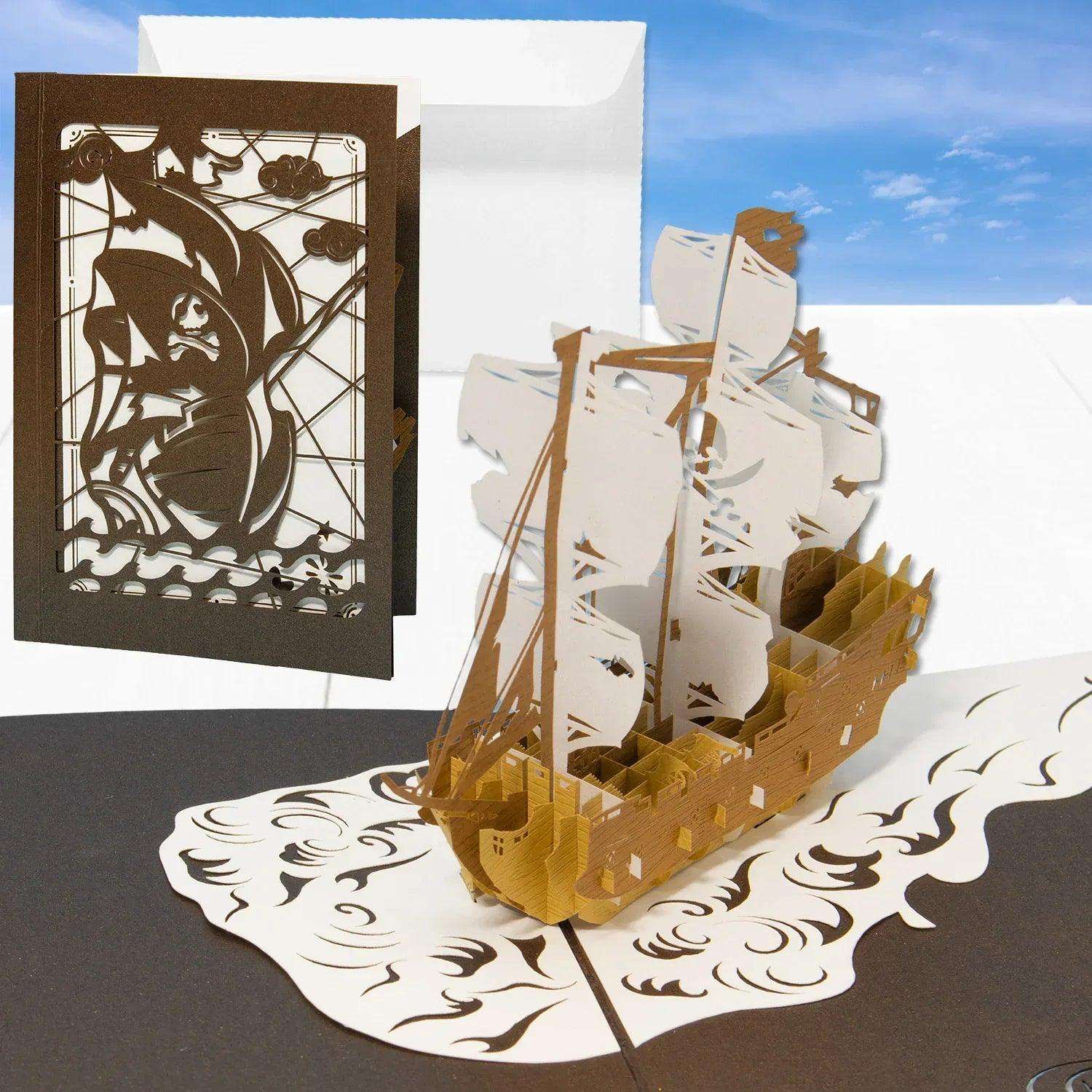 Pop-Up 3D Karte Schiff - Grußkarte mit Boot, Piratenschiff, N721 - LINPopUp