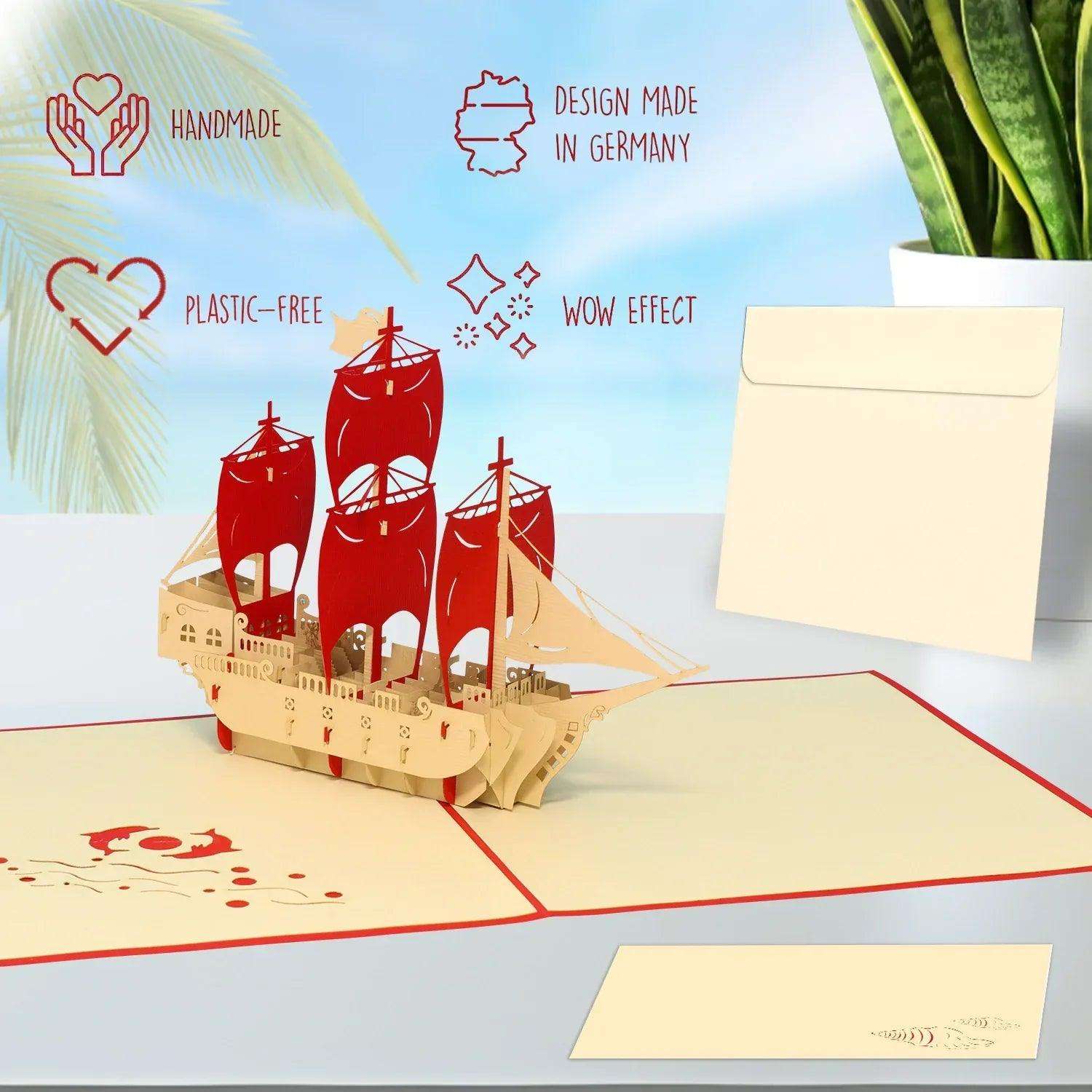 Pop-Up 3D Karte Schiff - Grußkarte mit Boot, Piratenschiff, N114 LINPopUp N114