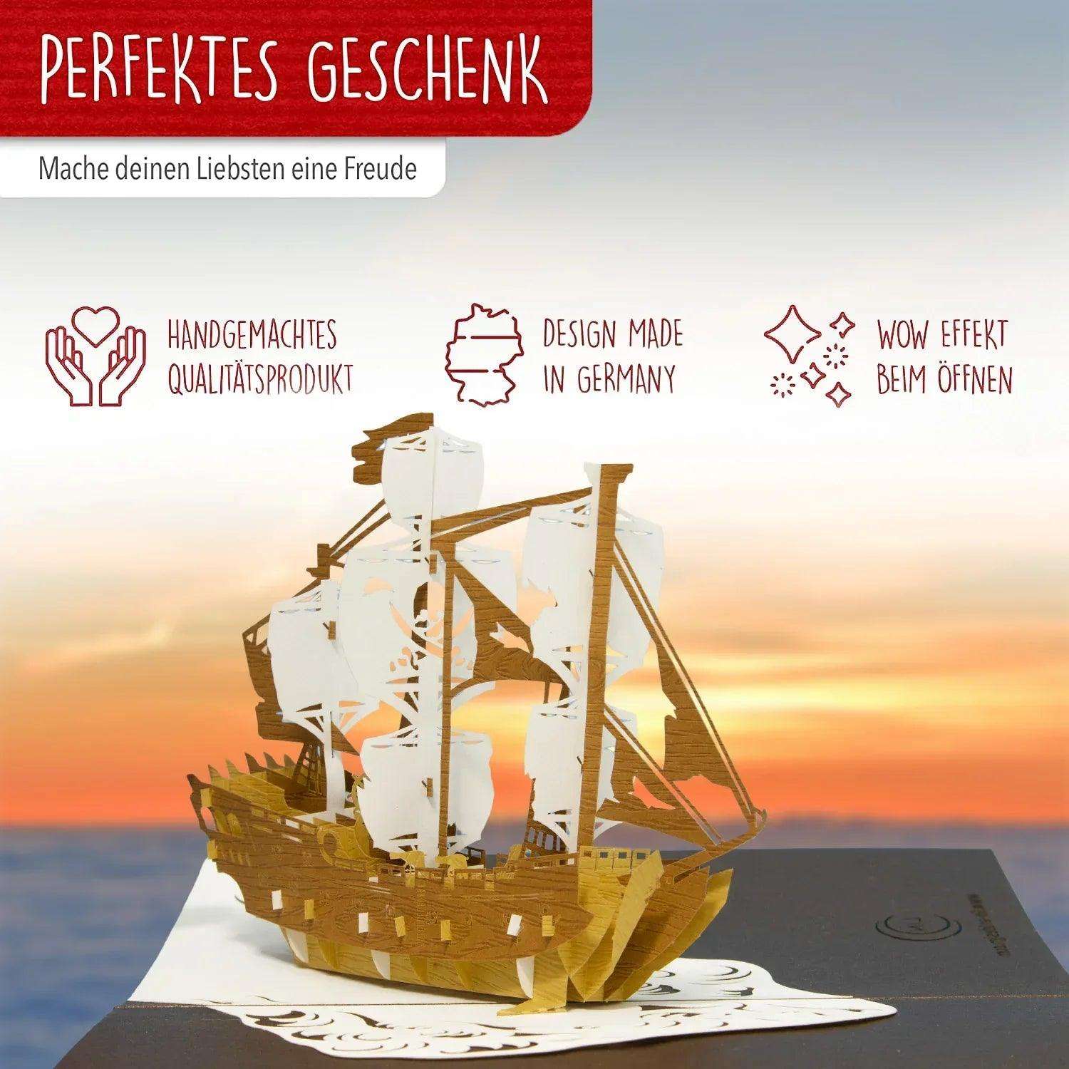 Pop-Up 3D Karte Schiff - Grußkarte mit Boot, Piratenschiff, N721 - LINPopUp