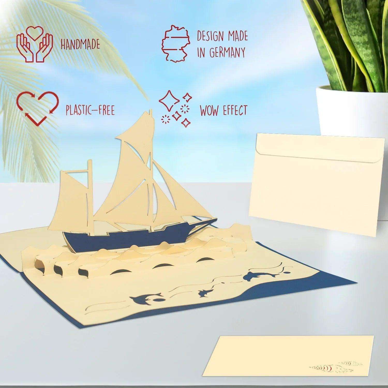 Pop-Up 3D Karte Schiff - Grußkarte mit Boot, Segelboot, N104 - LINPopUp