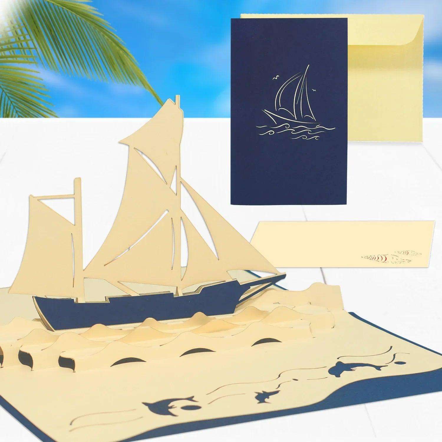 Pop-Up 3D Karte Schiff - Grußkarte mit Boot, Segelboot, N104 - LINPopUp