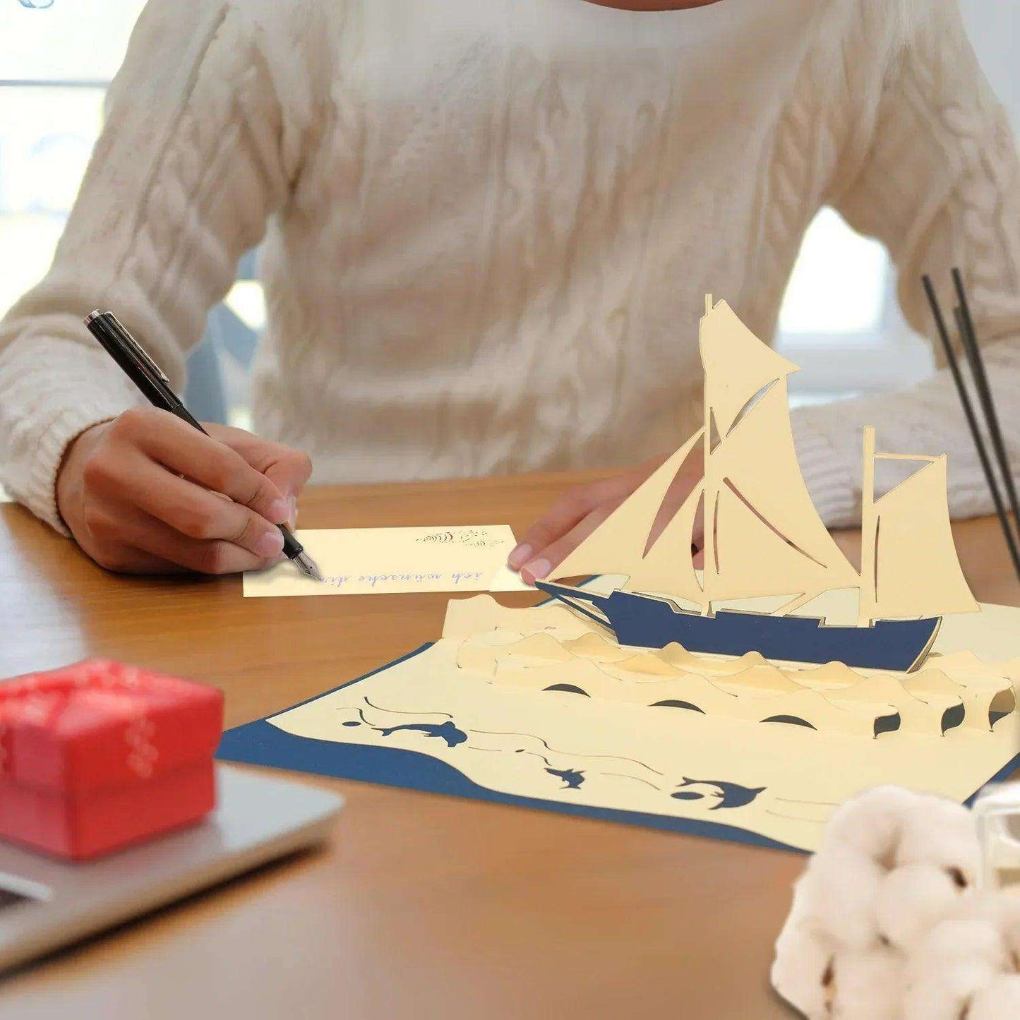 Pop-Up 3D Karte Schiff - Grußkarte mit Boot, Segelboot, N104 - LINPopUp