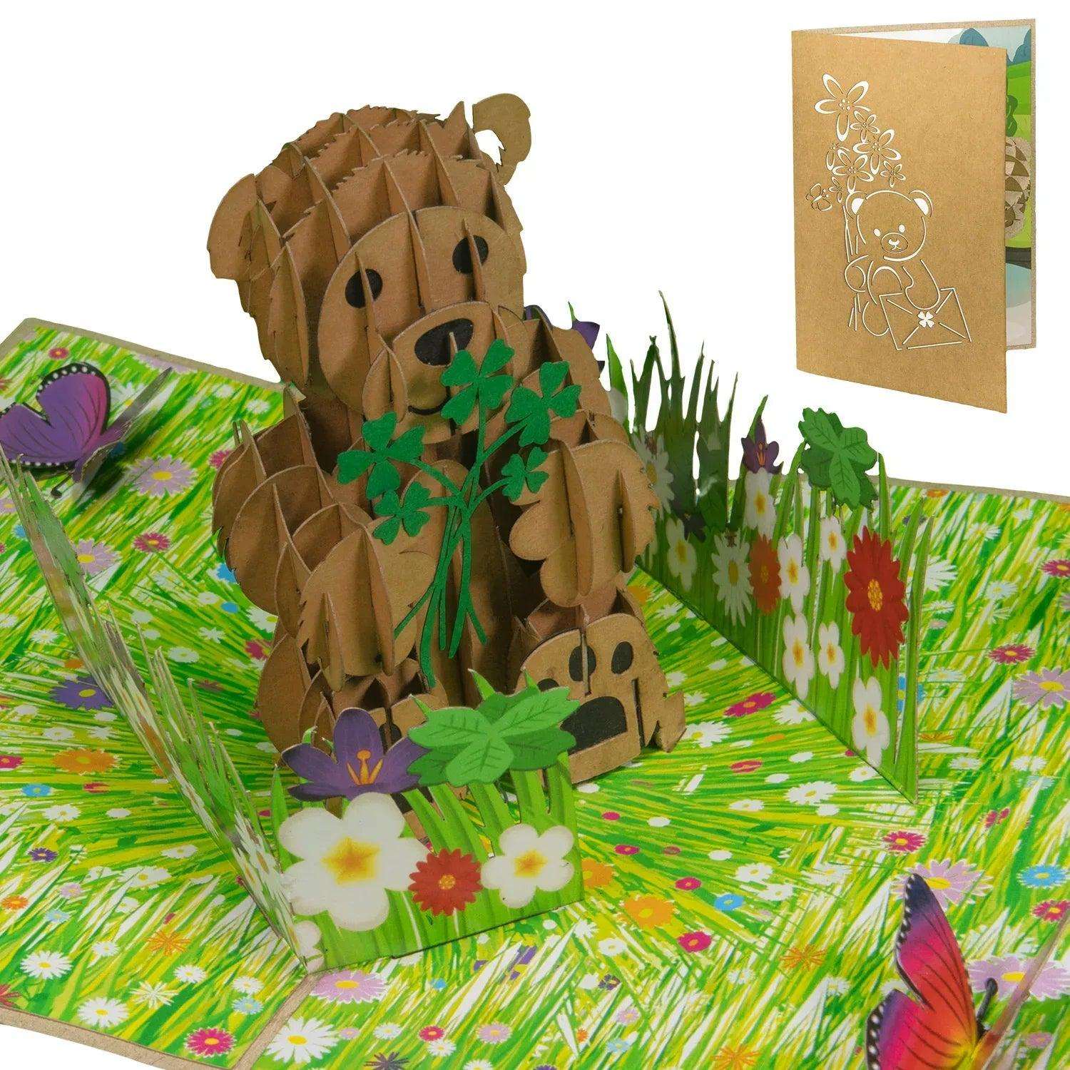 3D Pop-Up Karte Bär auf der Blumenwiese, N10 - LINPopUp