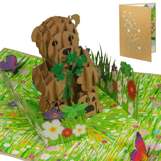 3D Pop-Up Karte Bär auf der Blumenwiese, N10 - LINPopUp
