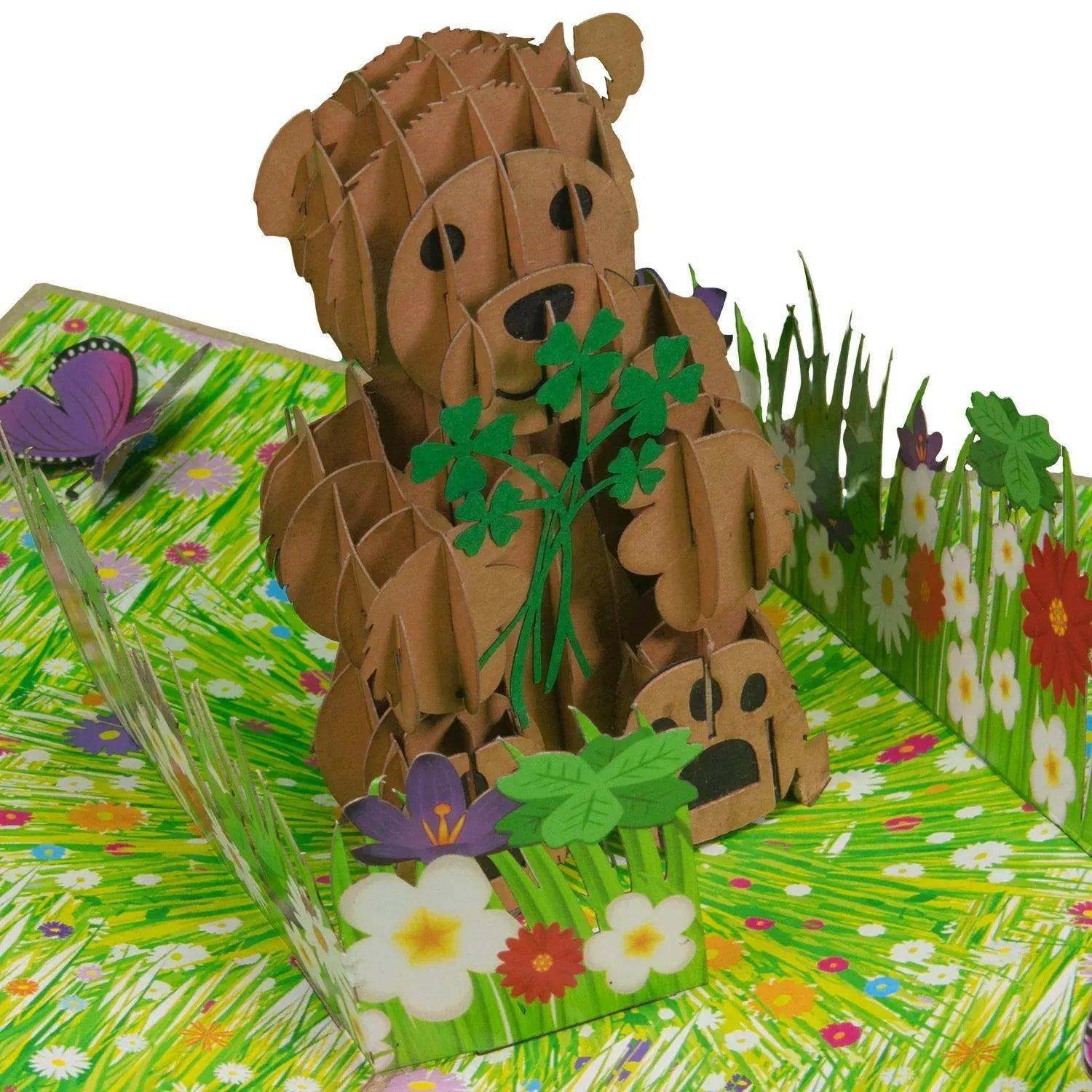 3D Pop-Up Karte Bär auf der Blumenwiese, N10 - LINPopUp