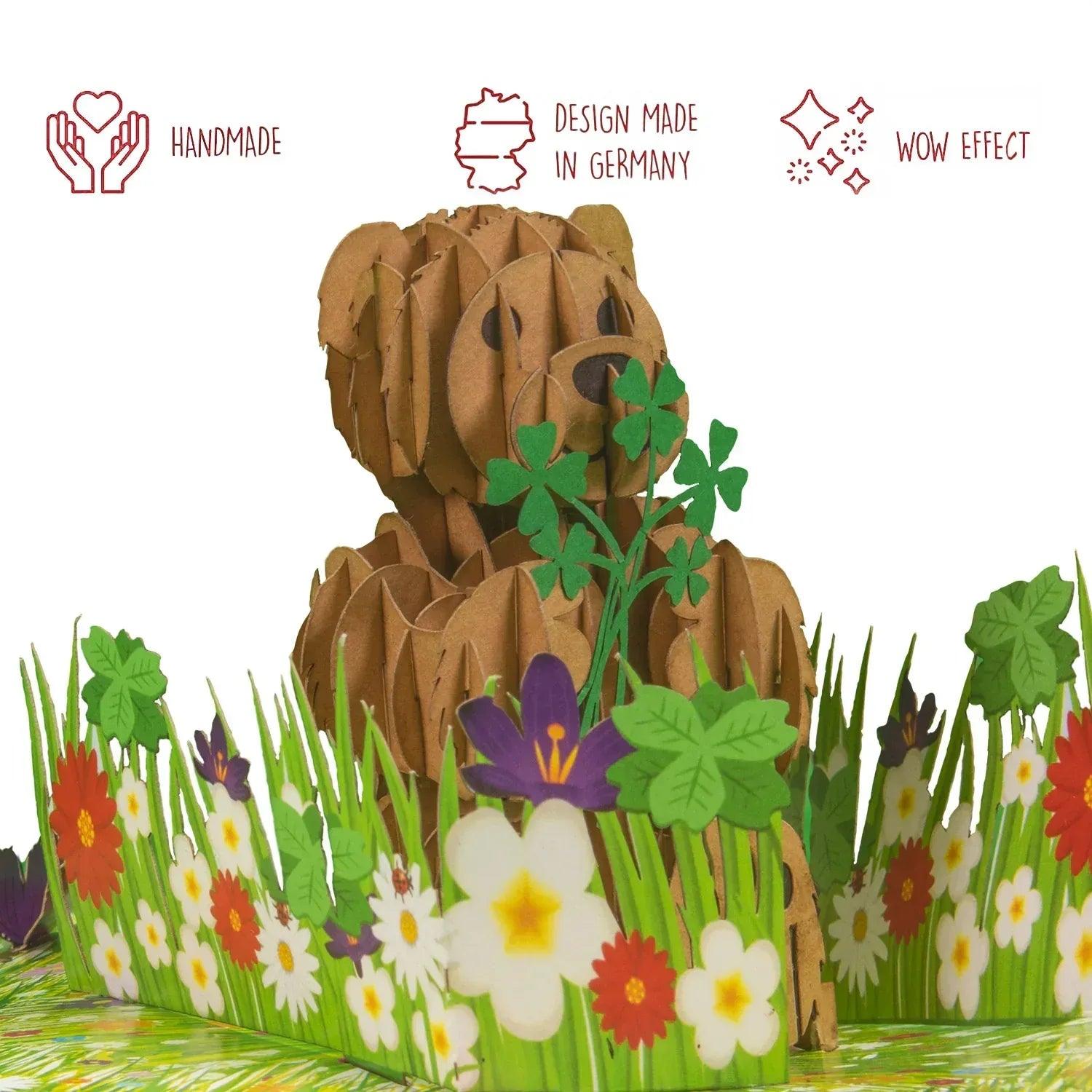 3D Pop-Up Karte Bär auf der Blumenwiese, N10 - LINPopUp