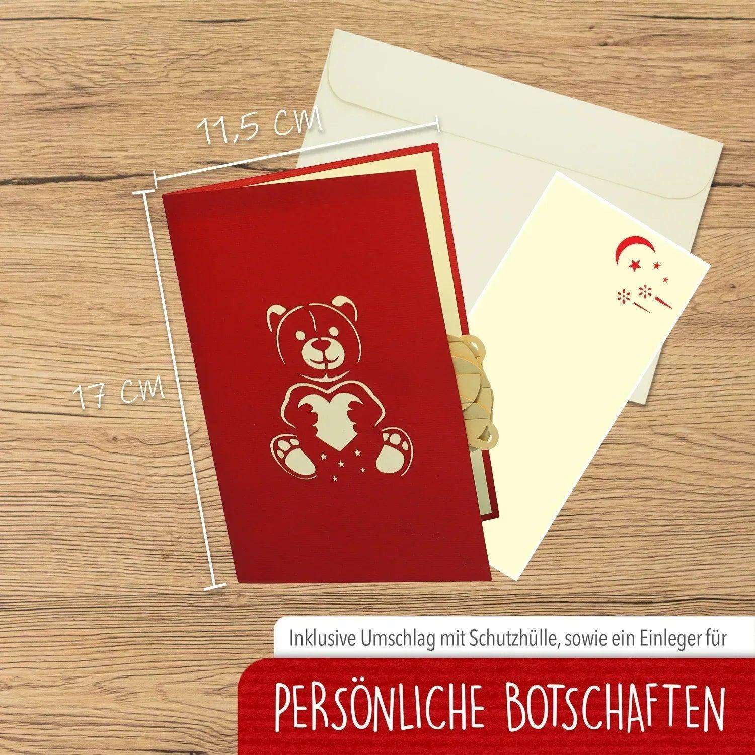 Pop-Up Karte Bär - 3D Valentinskarte Herz, Liebe, N318 - LINPopUp